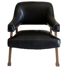 Fauteuil italien Raffaella Crespi de la fin du XXe siècle en bois et cuir noir