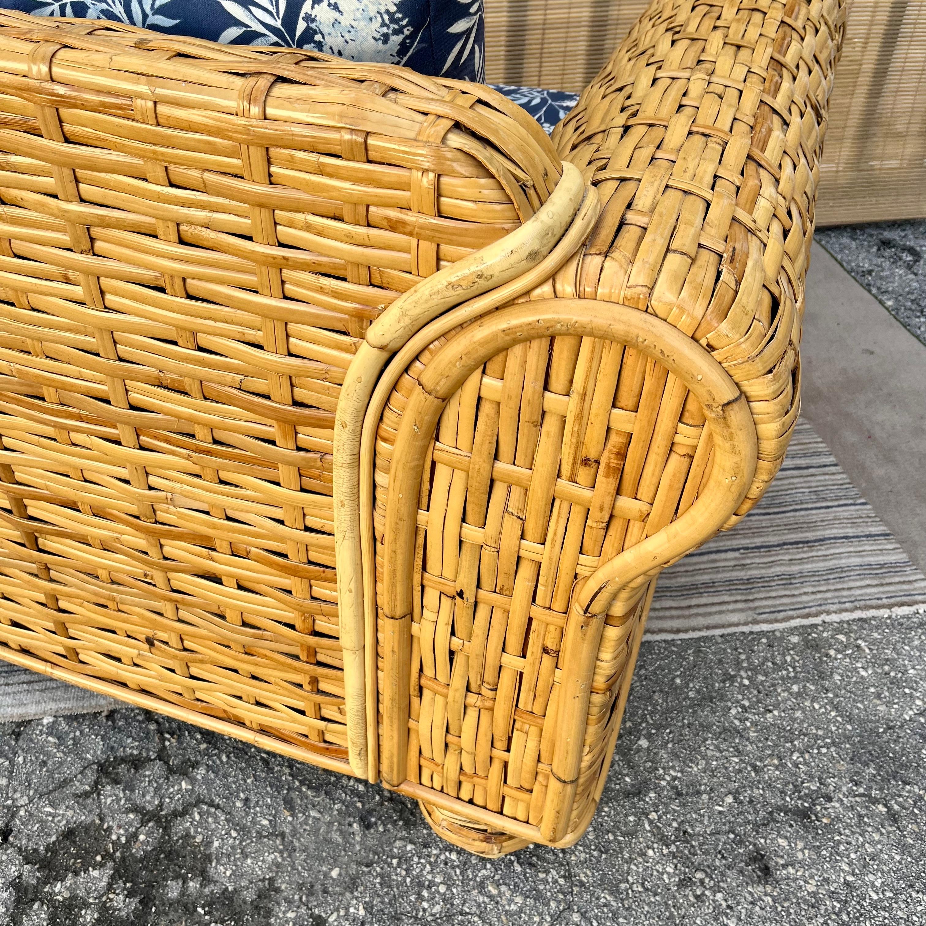 Late 20th Century Ralph Lauren Coastal Style Woven Rattan Lounge Chair For Sale 1