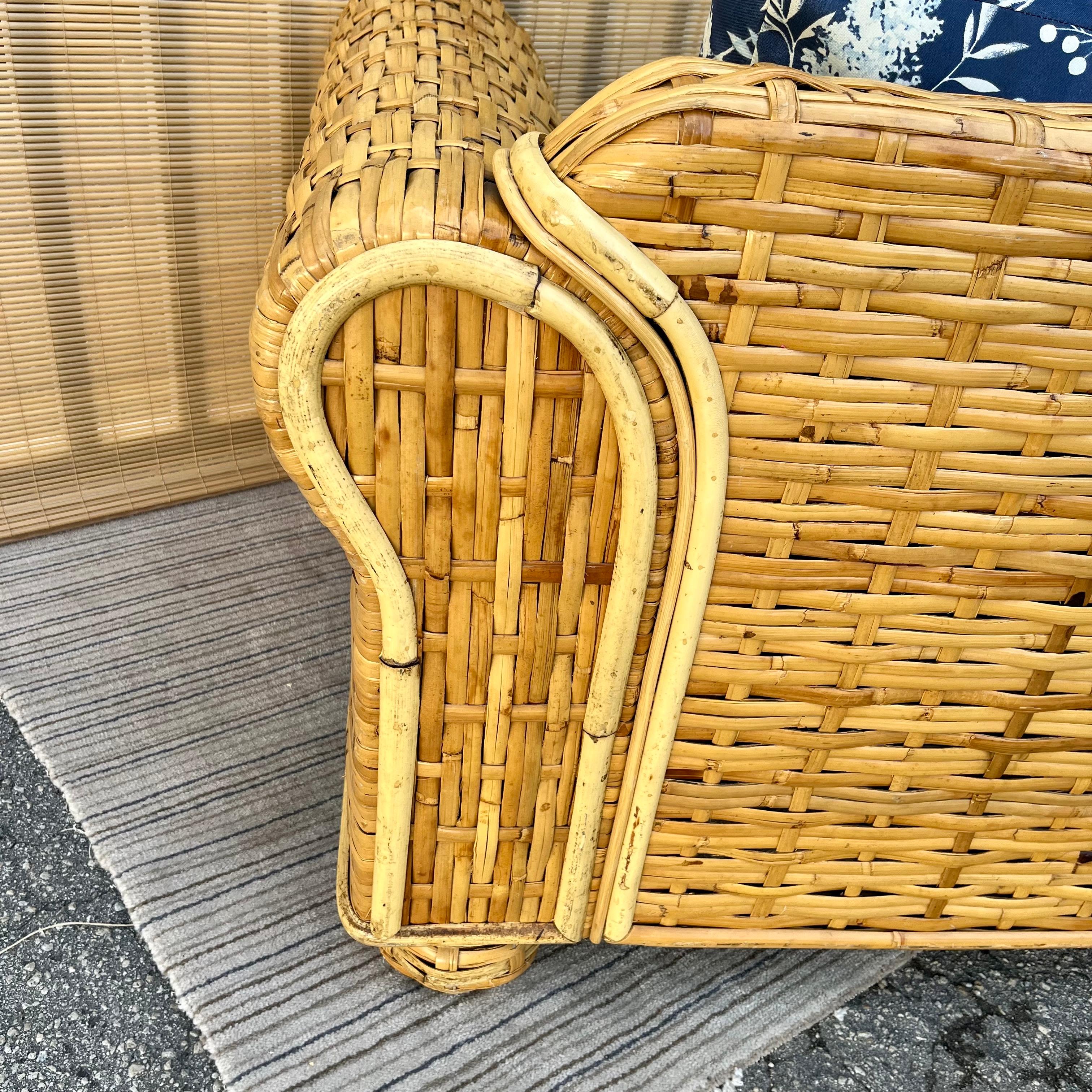 Late 20th Century Ralph Lauren Coastal Style Woven Rattan Lounge Chair For Sale 2