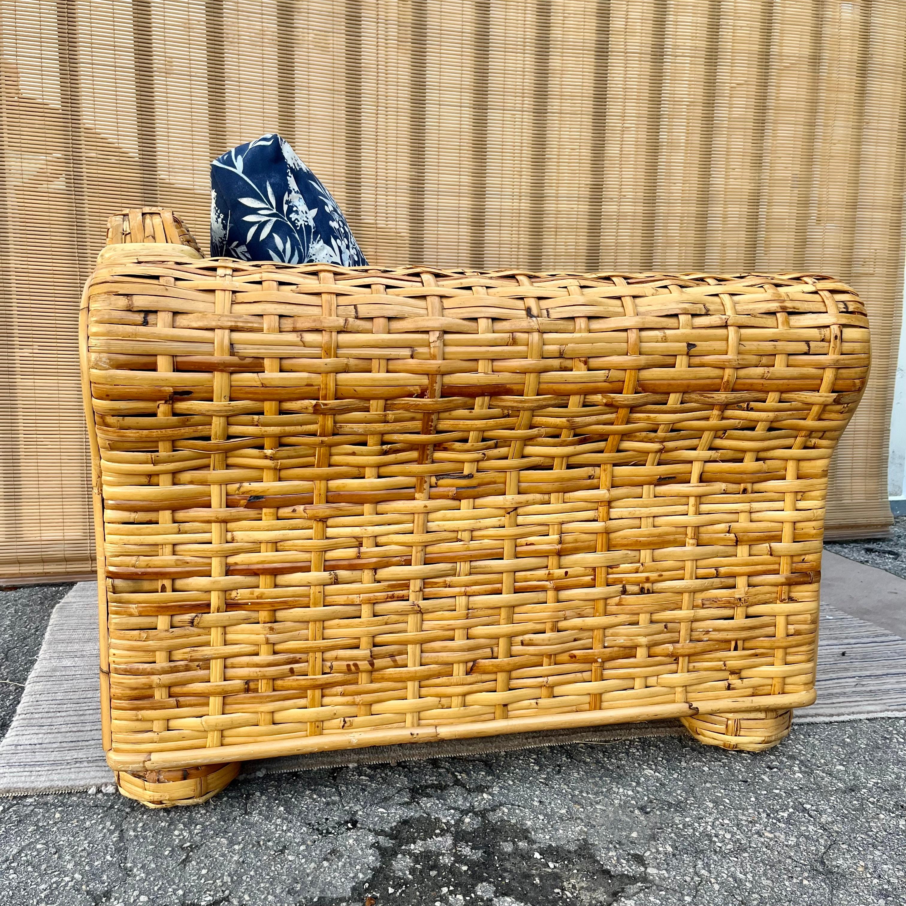Late 20th Century Ralph Lauren Coastal Style Woven Rattan Lounge Chair For Sale 3