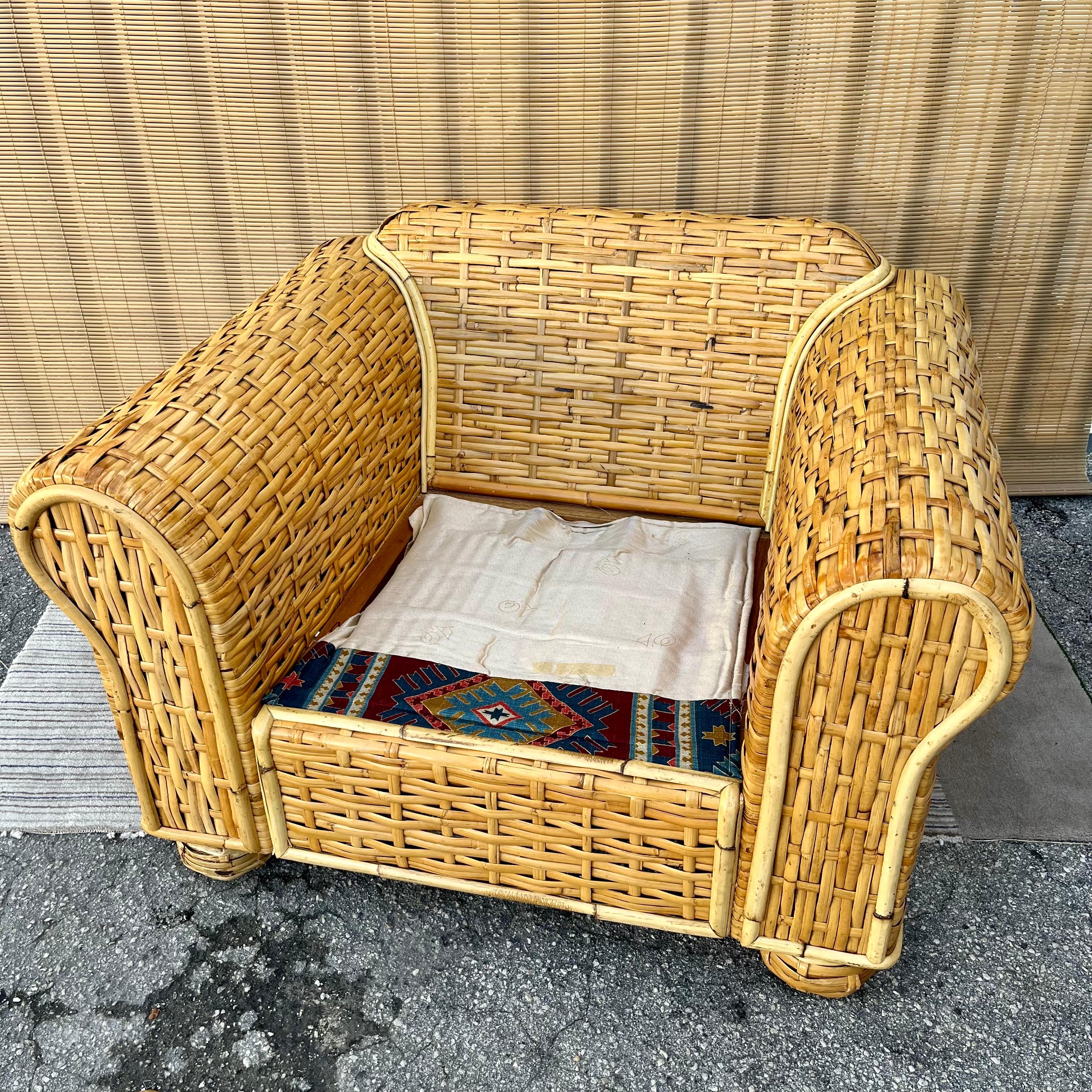 Late 20th Century Ralph Lauren Coastal Style Woven Rattan Lounge Chair For Sale 6
