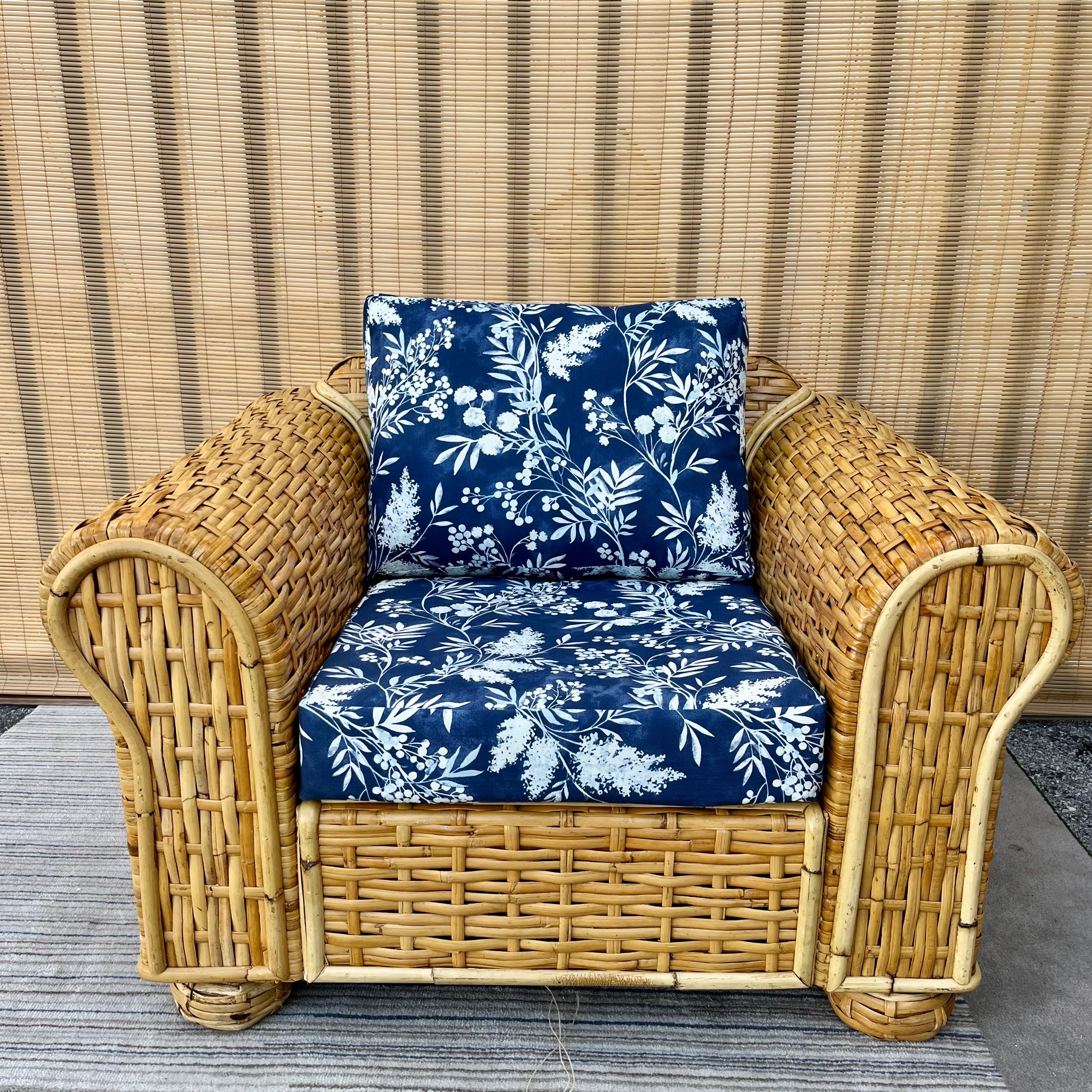 Hollywood Regency Late 20th Century Ralph Lauren Coastal Style Woven Rattan Lounge Chair For Sale