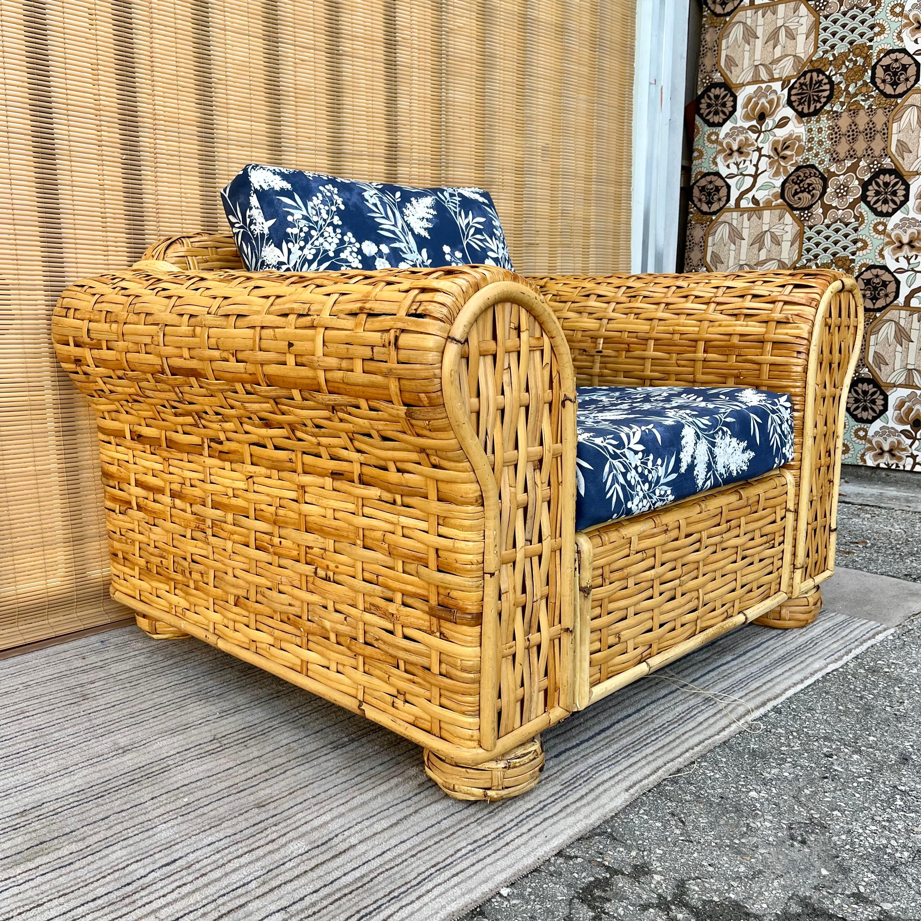 20ième siècle Chaise longue en rotin tressé de style côtier Ralph Lauren de la fin du 20e siècle en vente