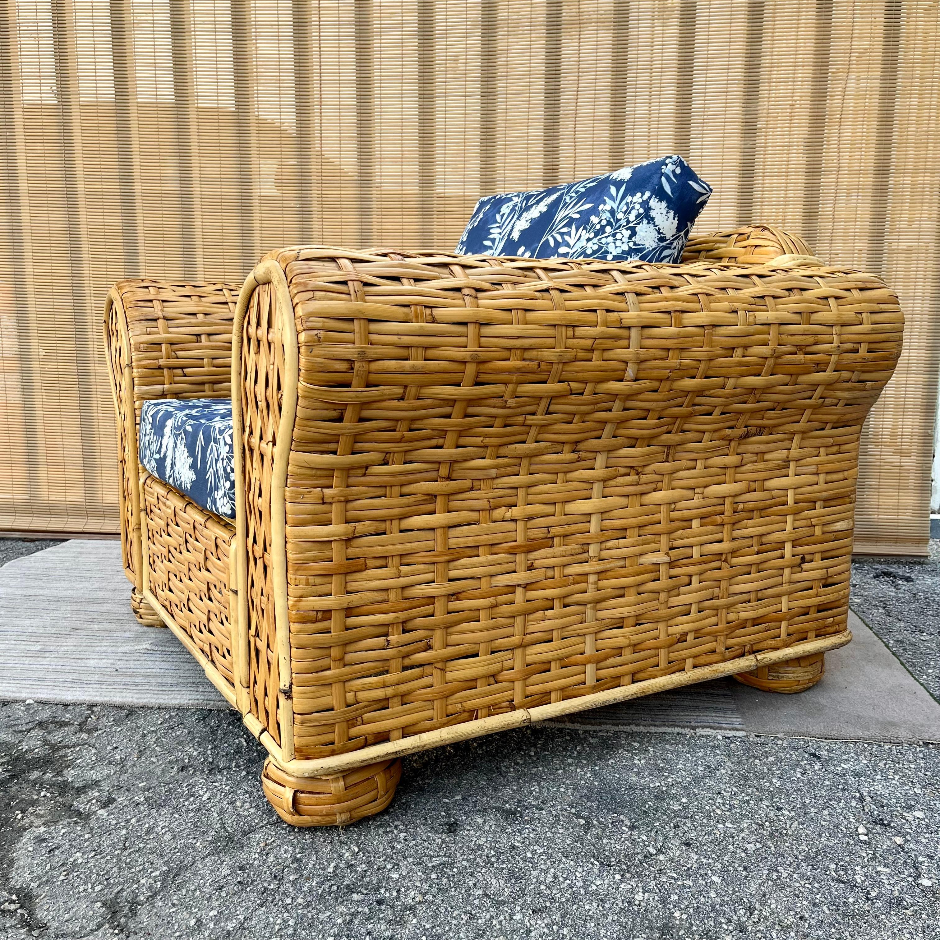 Late 20th Century Ralph Lauren Coastal Style Woven Rattan Lounge Chair In Good Condition For Sale In Miami, FL