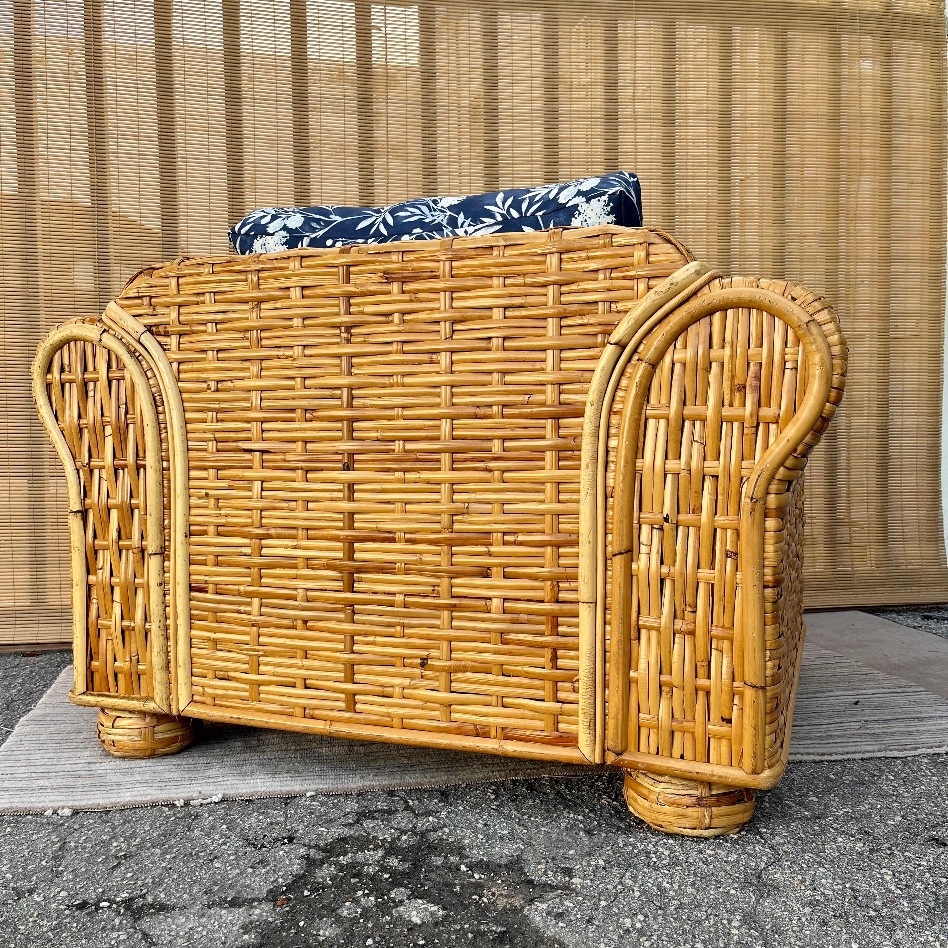 Upholstery Late 20th Century Ralph Lauren Coastal Style Woven Rattan Lounge Chair For Sale
