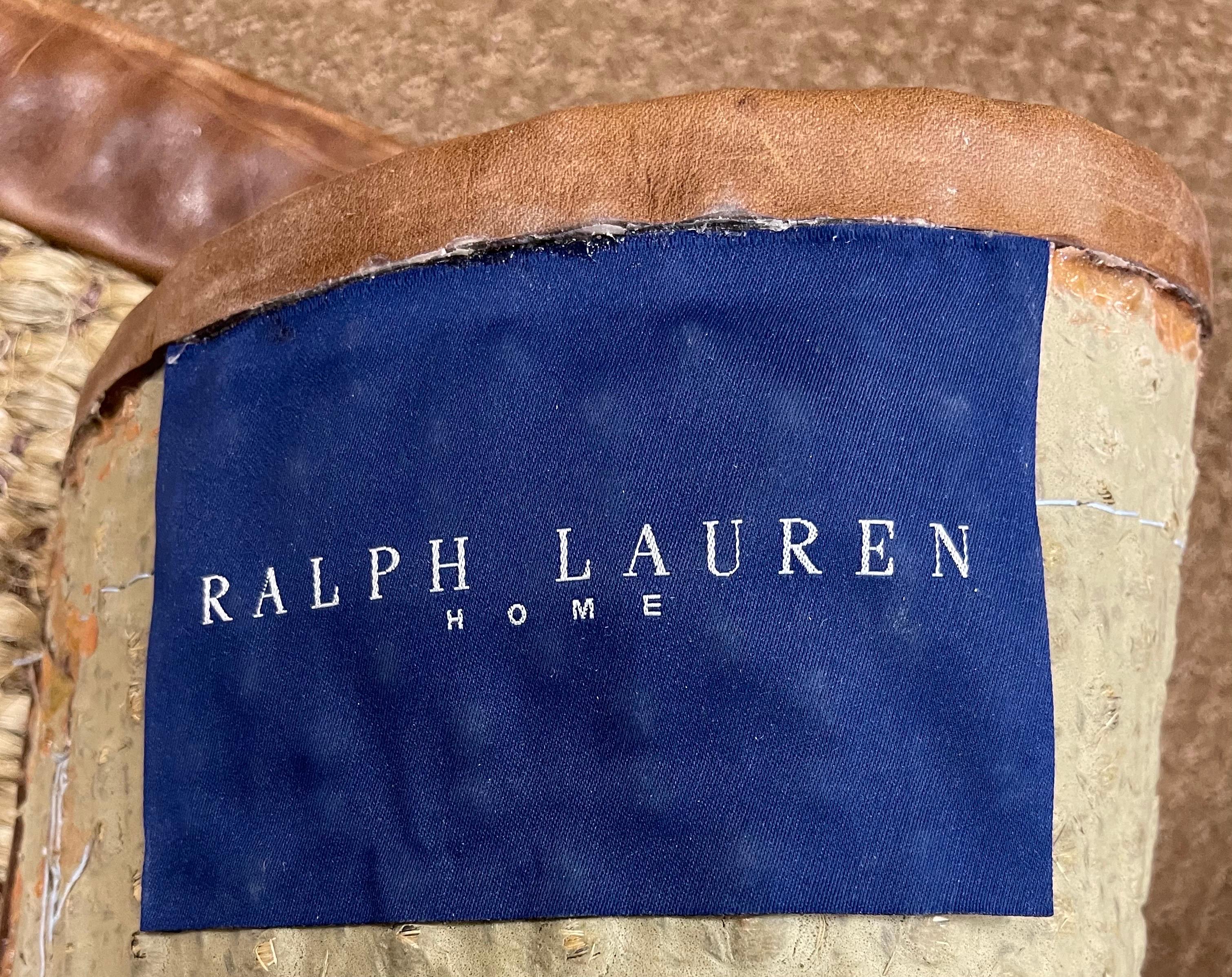 Indian Late 20th Century Ralph Lauren Sisal and Saddle Leather Bordered Rug Six x Nine