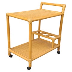 Late 20th Century Rattan and Cane Rolling Bar Cart