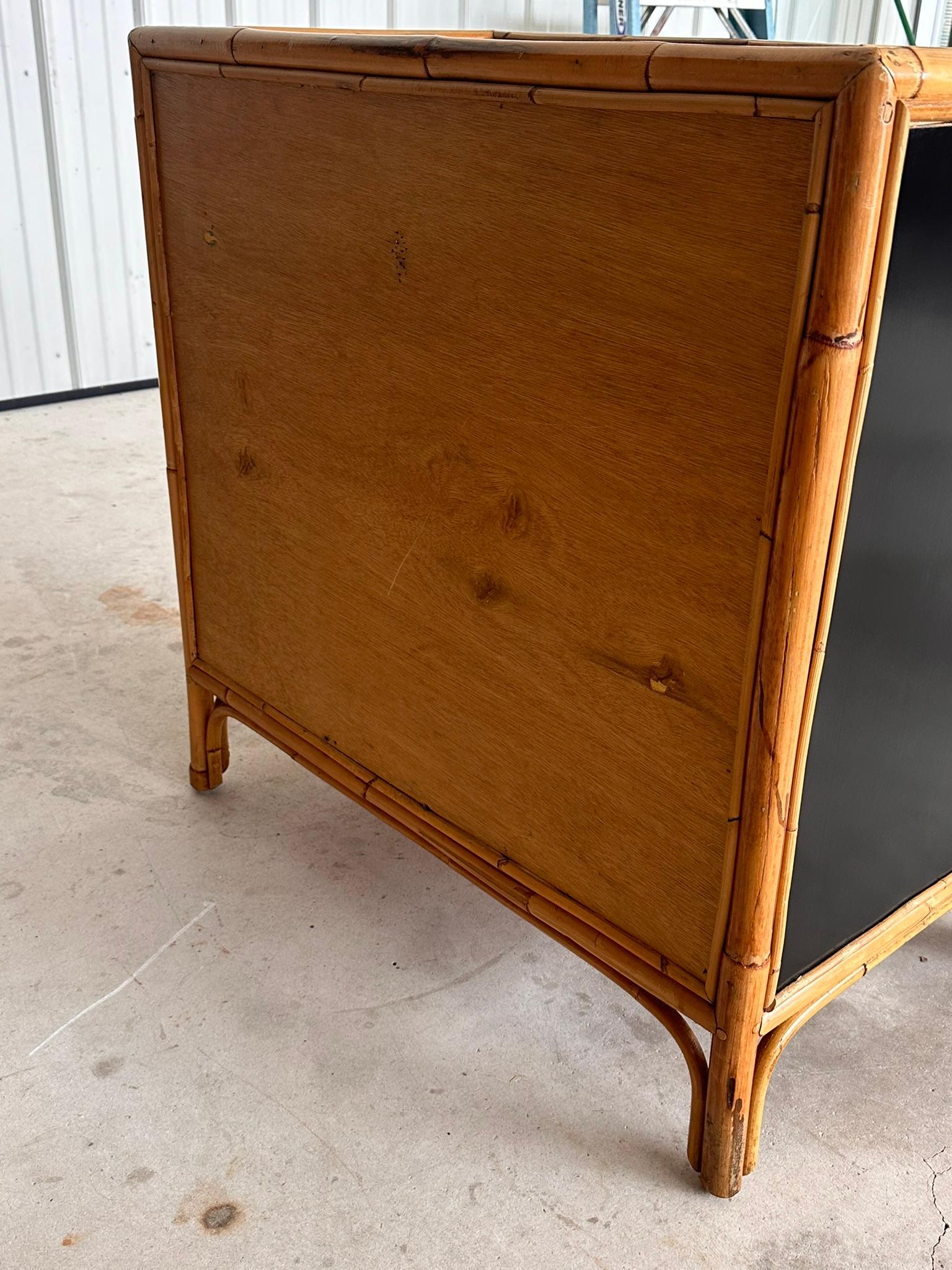 Late 20th Century Rattan Trimmed Black Lacquered Five Drawer Chest 5