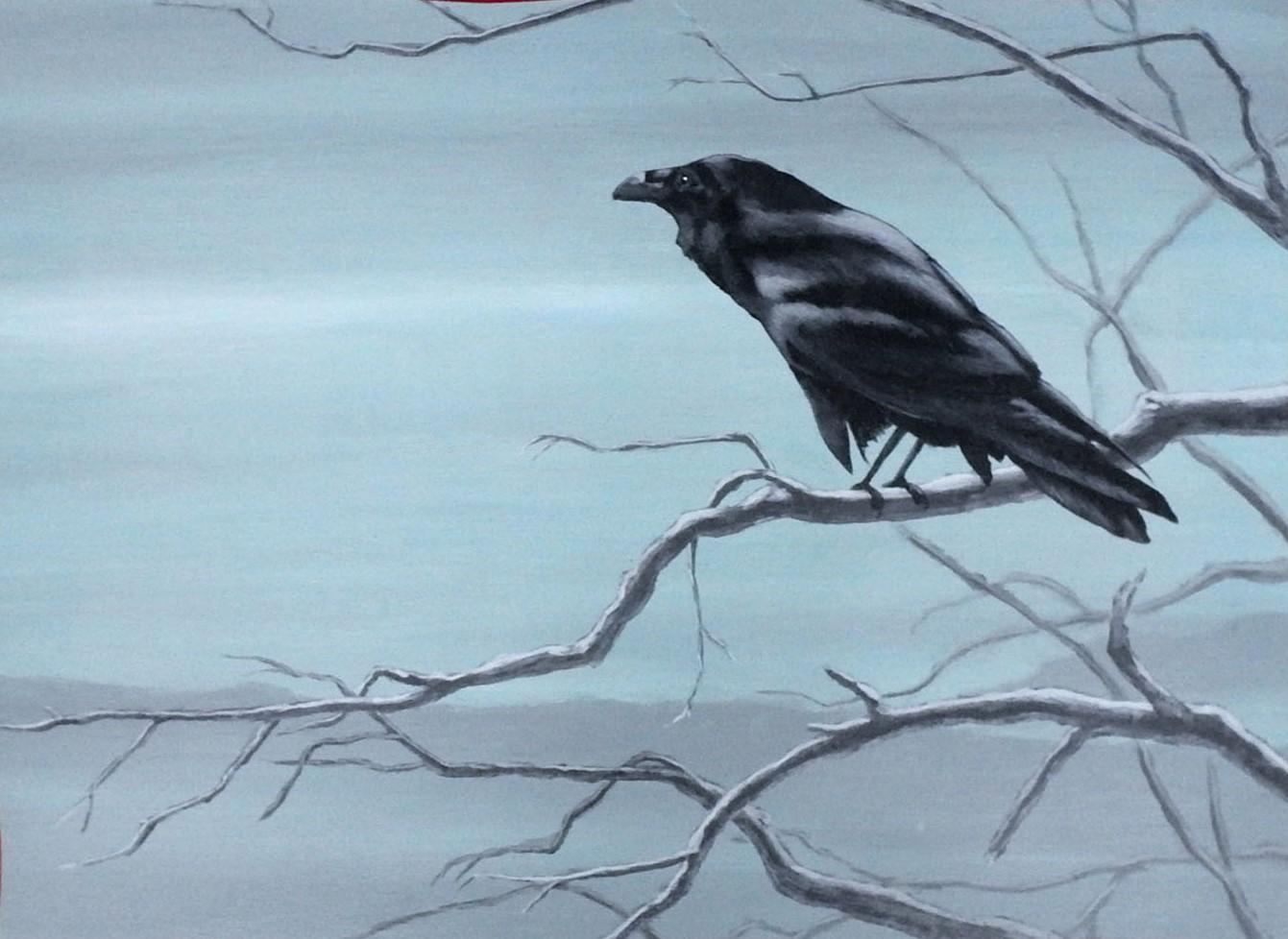 Rustic Late 20th Century Raven Painting For Sale