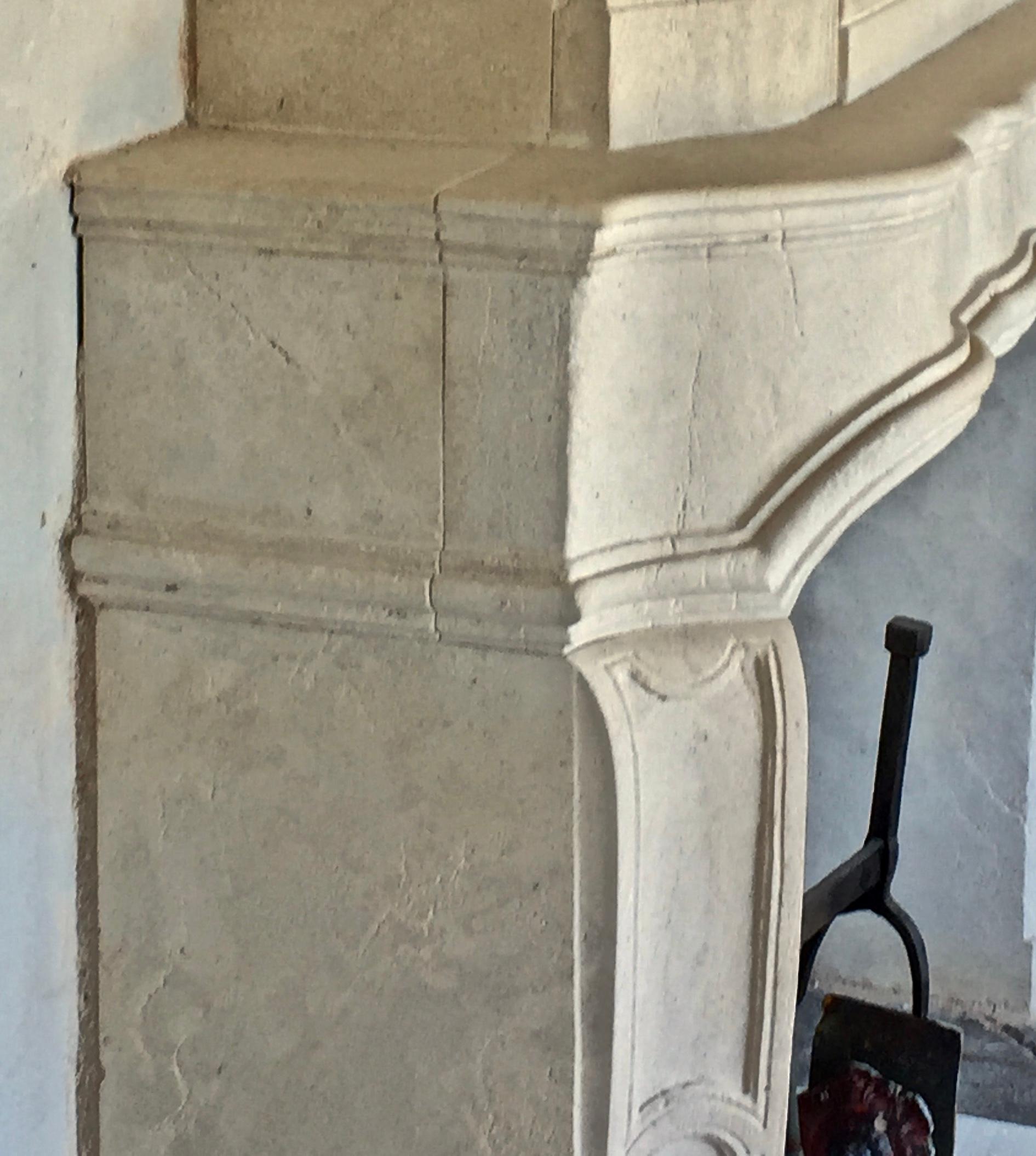 Late 20th century Re-edition Louis XIV style fireplace aged limestone For Sale 5