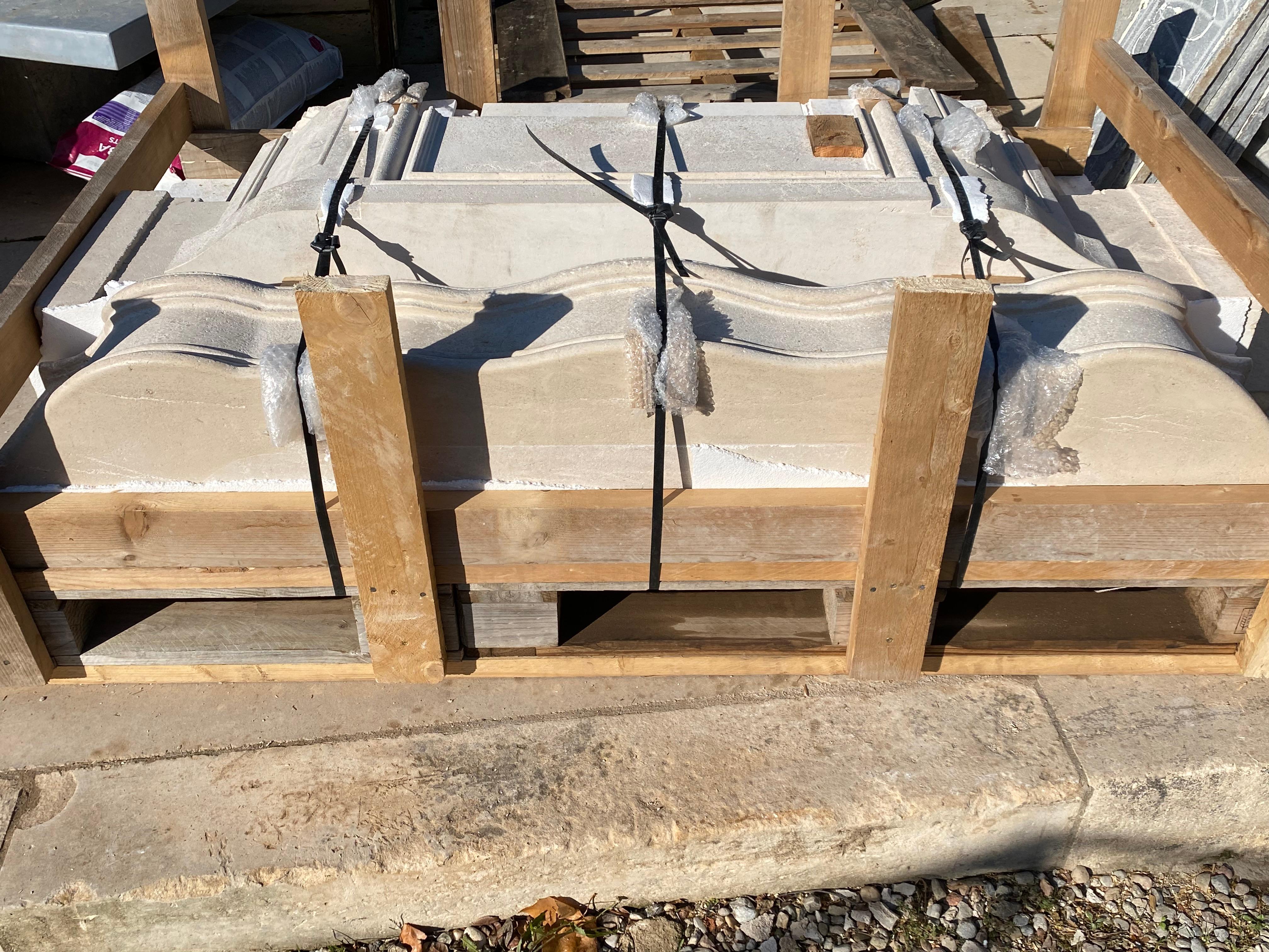 Late 20th century Re-edition Louis XIV style fireplace aged limestone For Sale 10