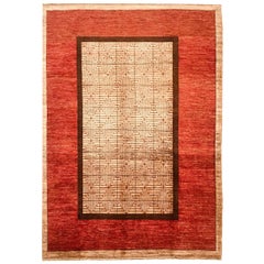 Late 20th Century Red and Beige Midcentury Carpet or Rug Hand Knotted in Wool