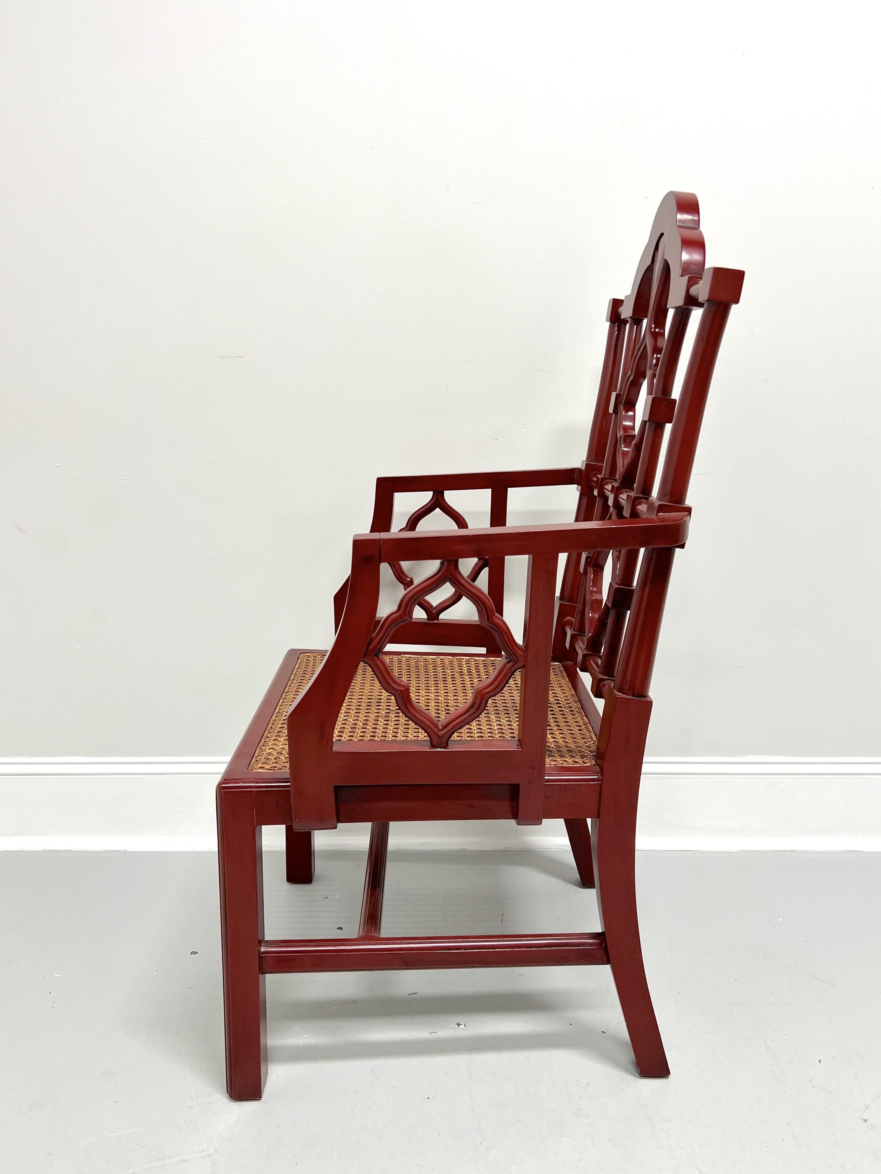 Indonesian Late 20th Century Red Lacquered Carved Wood & Cane Asian Style Armchair For Sale