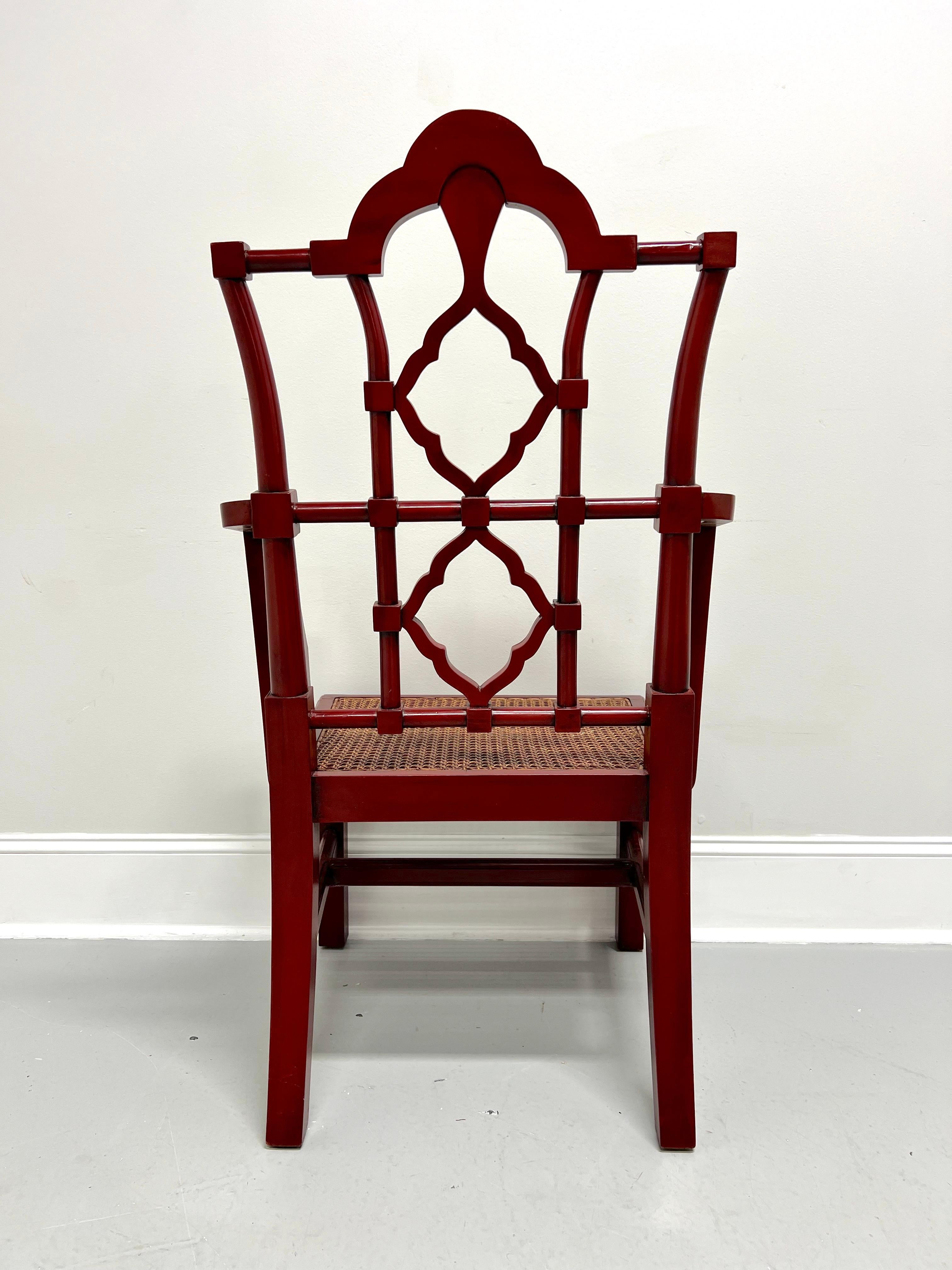 Late 20th Century Red Lacquered Carved Wood & Cane Asian Style Armchair In Good Condition For Sale In Charlotte, NC