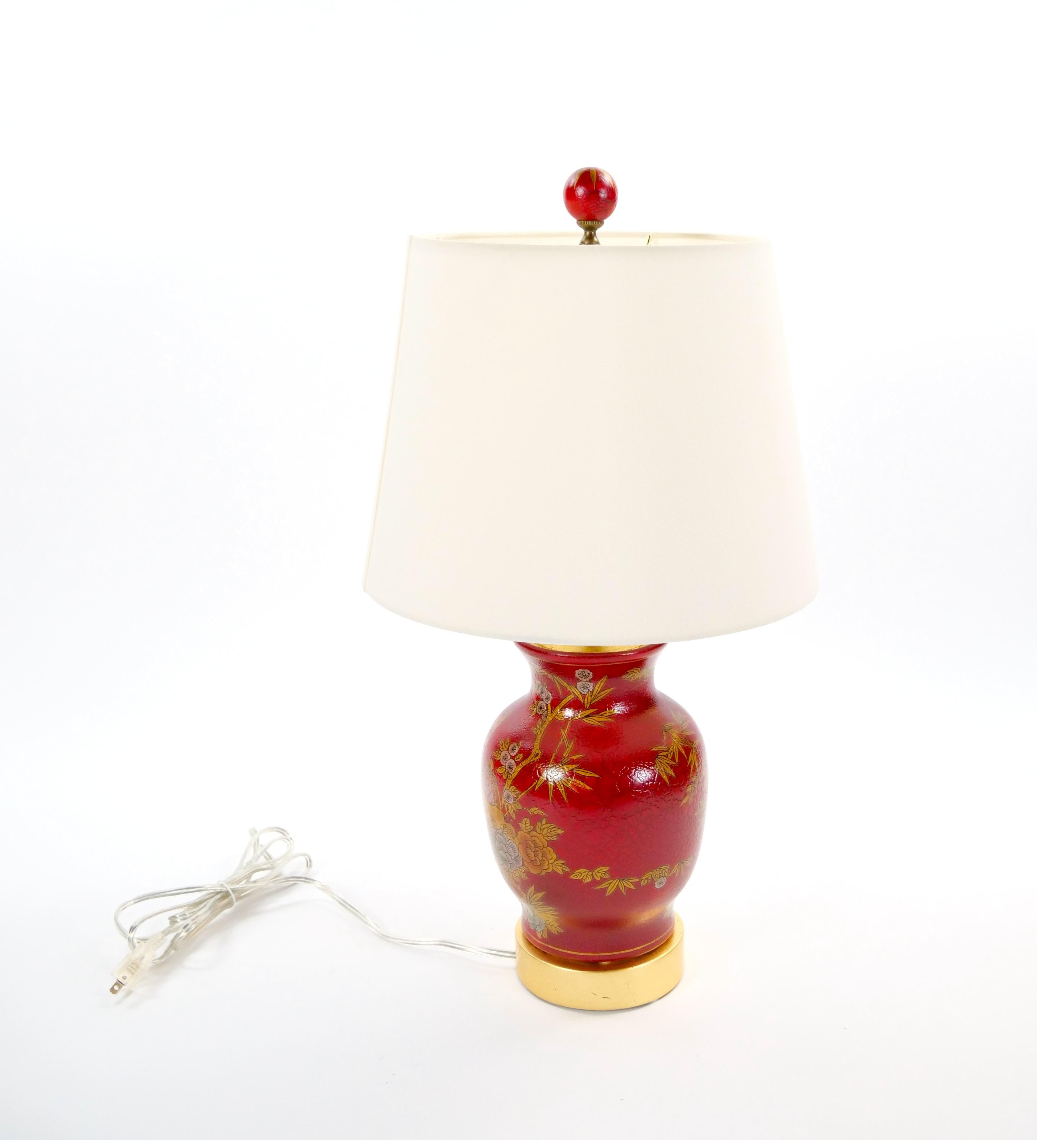 Lampade da tavolo in porcellana rossa e oro dipinte a mano della fine del XX secolo in vendita 4