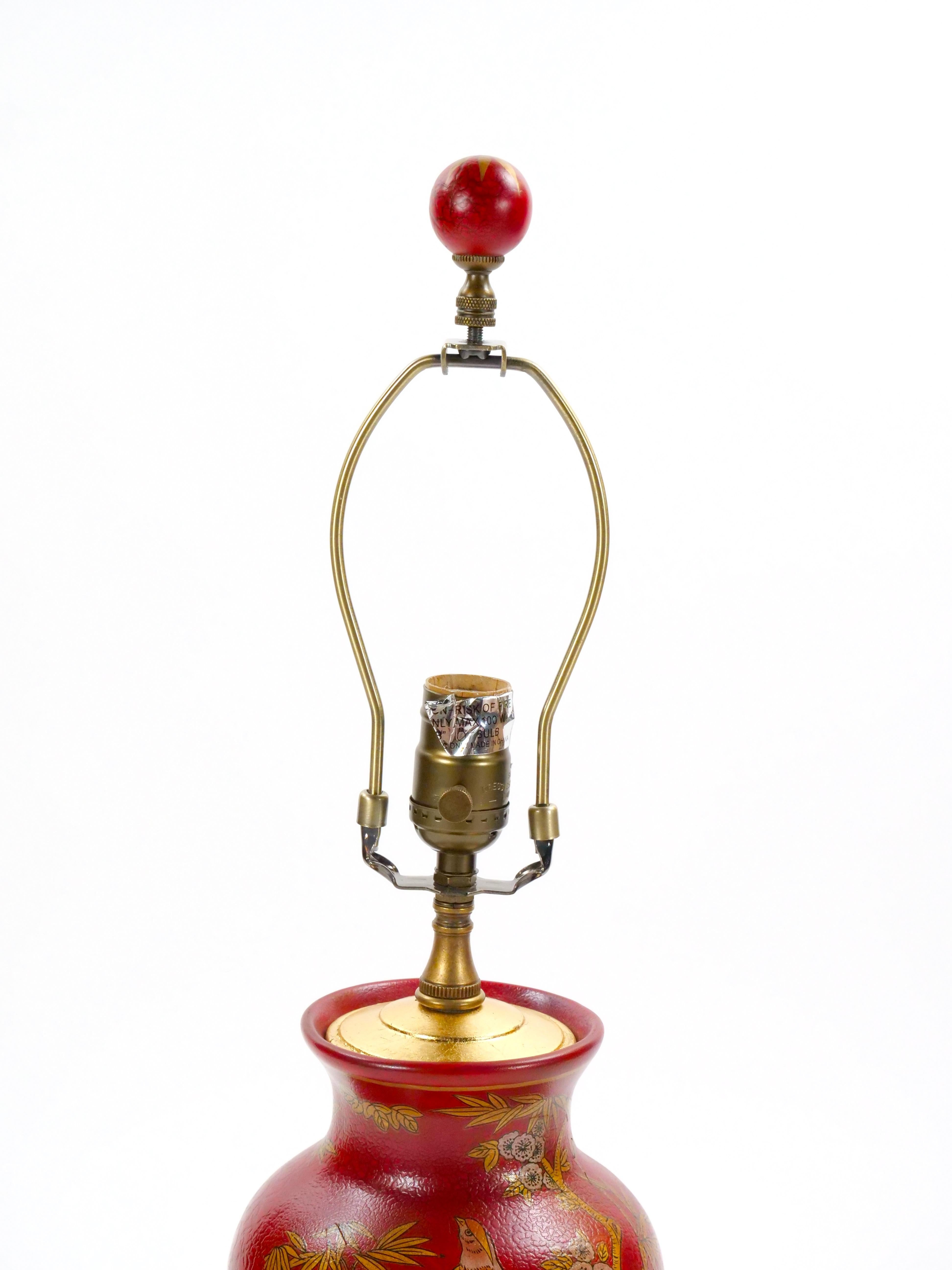 Lampade da tavolo in porcellana rossa e oro dipinte a mano della fine del XX secolo in vendita 6