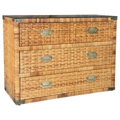 Cassapanca Campaigner in rattan rifinito della fine del XX secolo