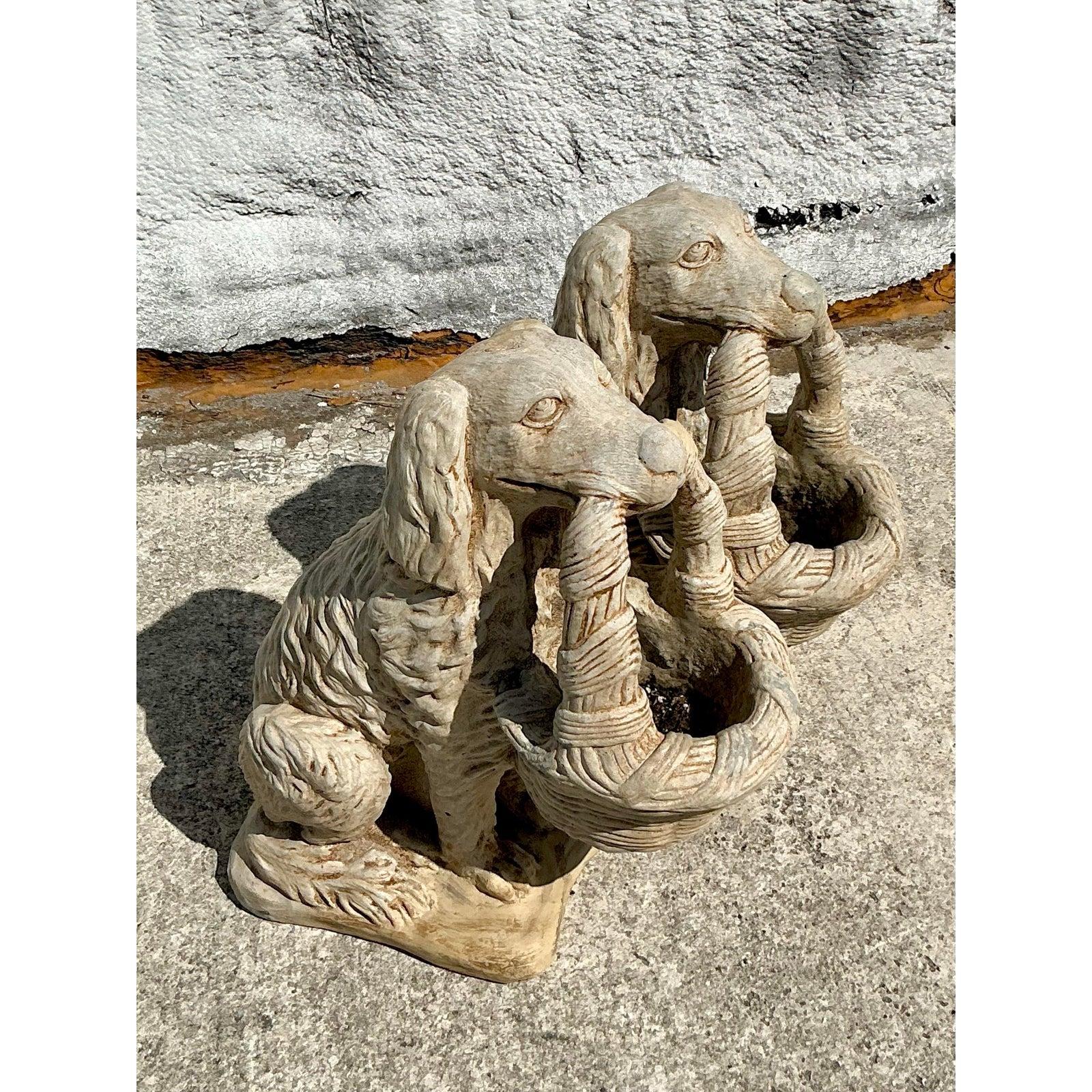 American Late 20th Century Regency Cast Stone Dog Statues - A Pair For Sale