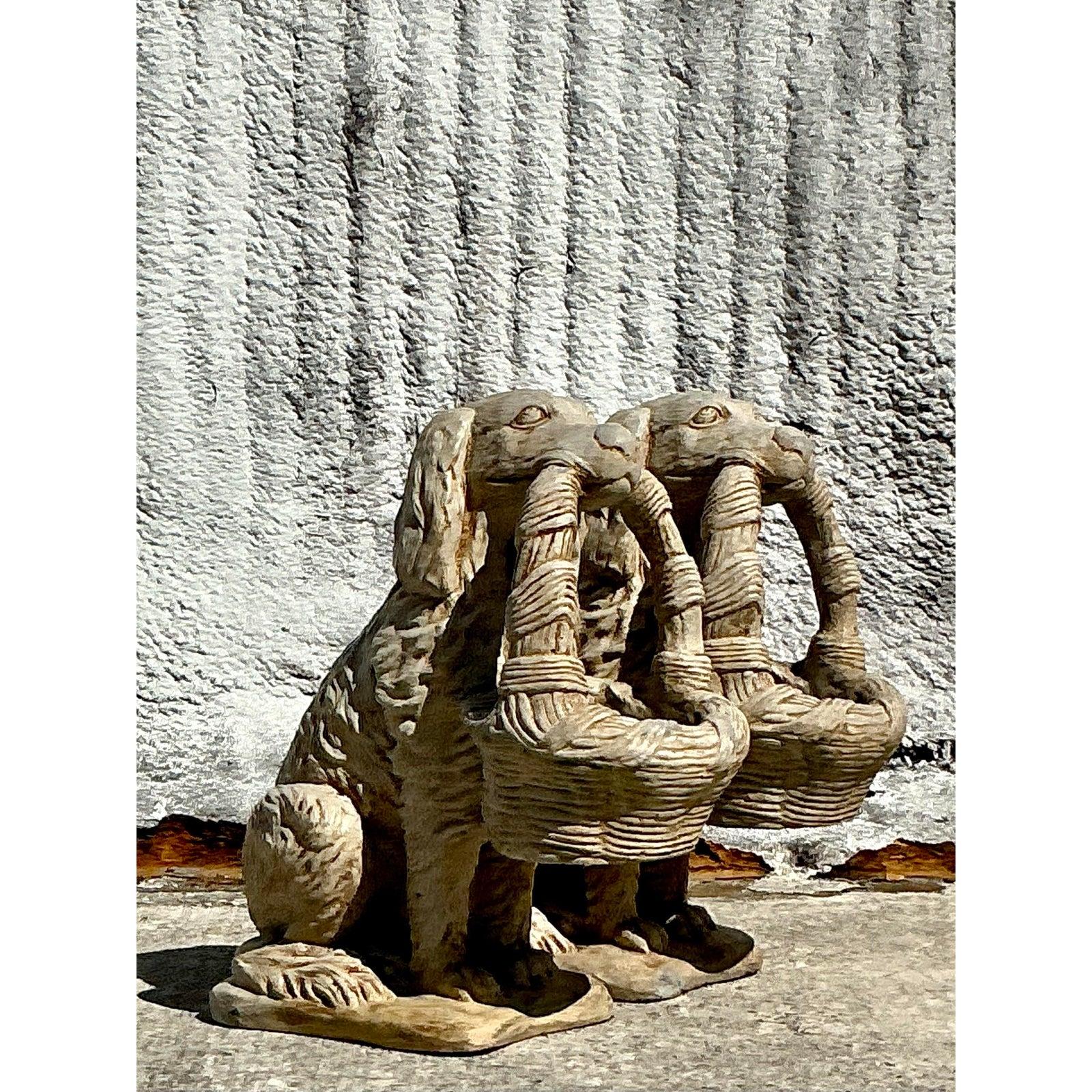 Concrete Late 20th Century Regency Cast Stone Dog Statues - A Pair For Sale