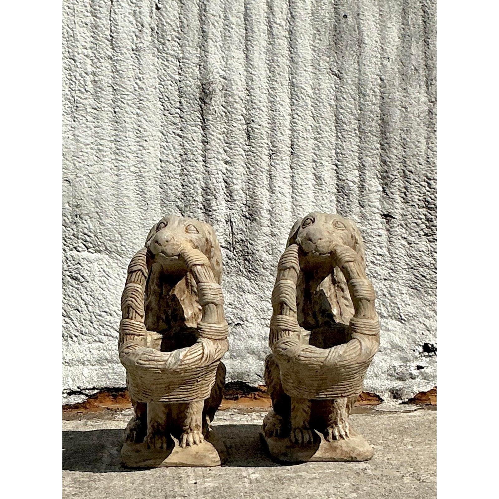 Late 20th Century Regency Cast Stone Dog Statues - A Pair For Sale 1