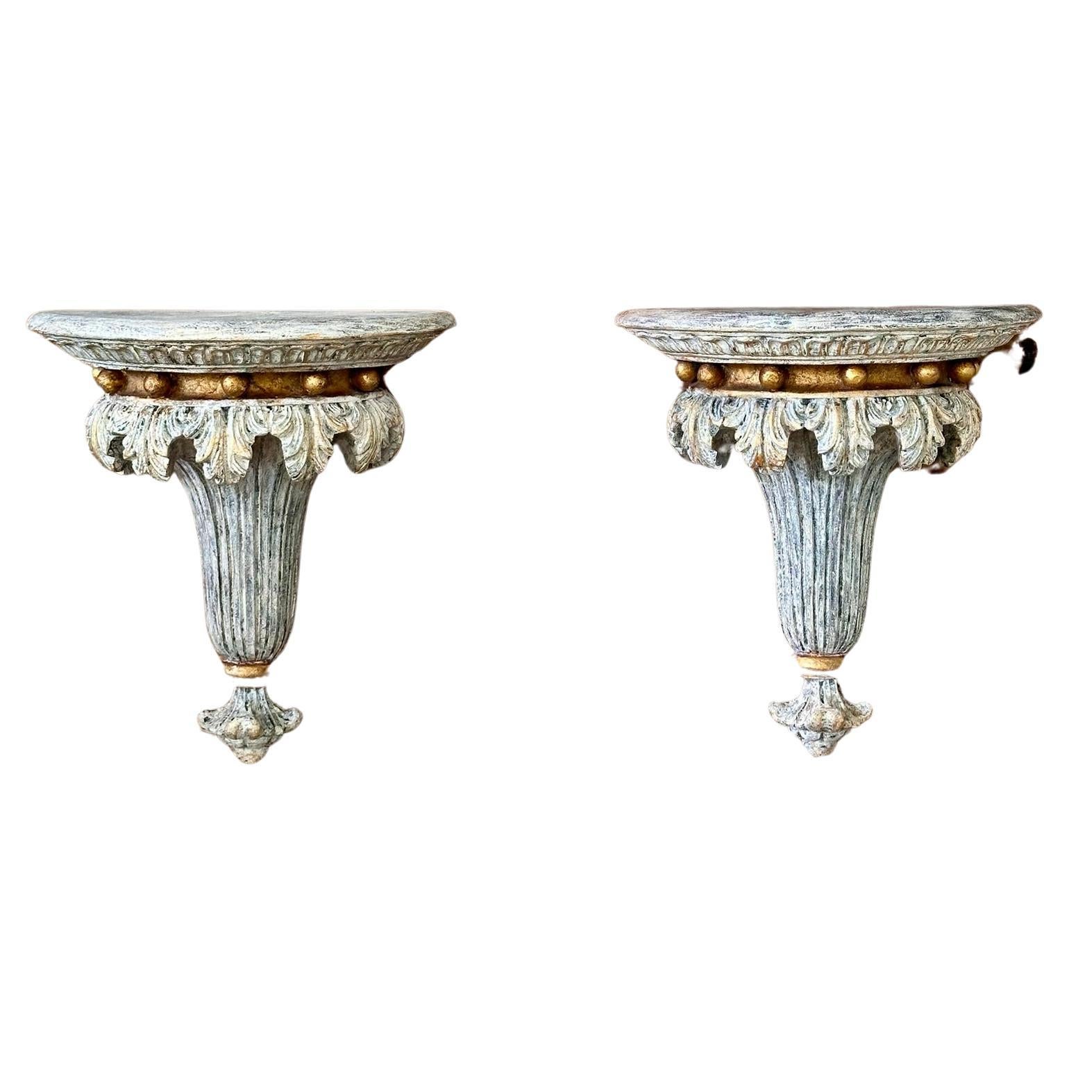 Late 20th Century Regency Rolled Acanthus Leaf Wall Decorative Brackets, Pair
