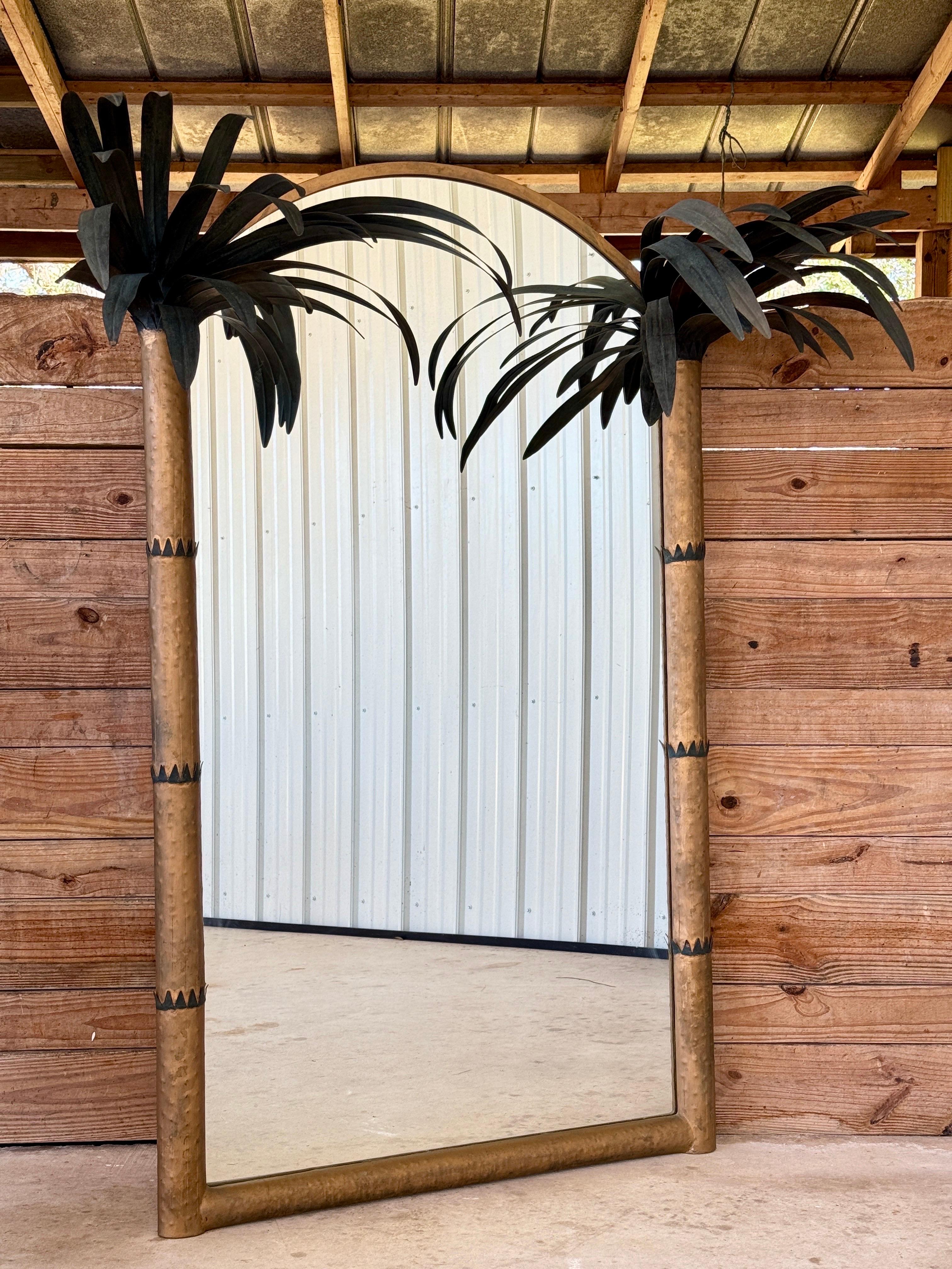 Late 20th Century Regency Sculptural Metal Tole Palm Tree Wall Mirror 7