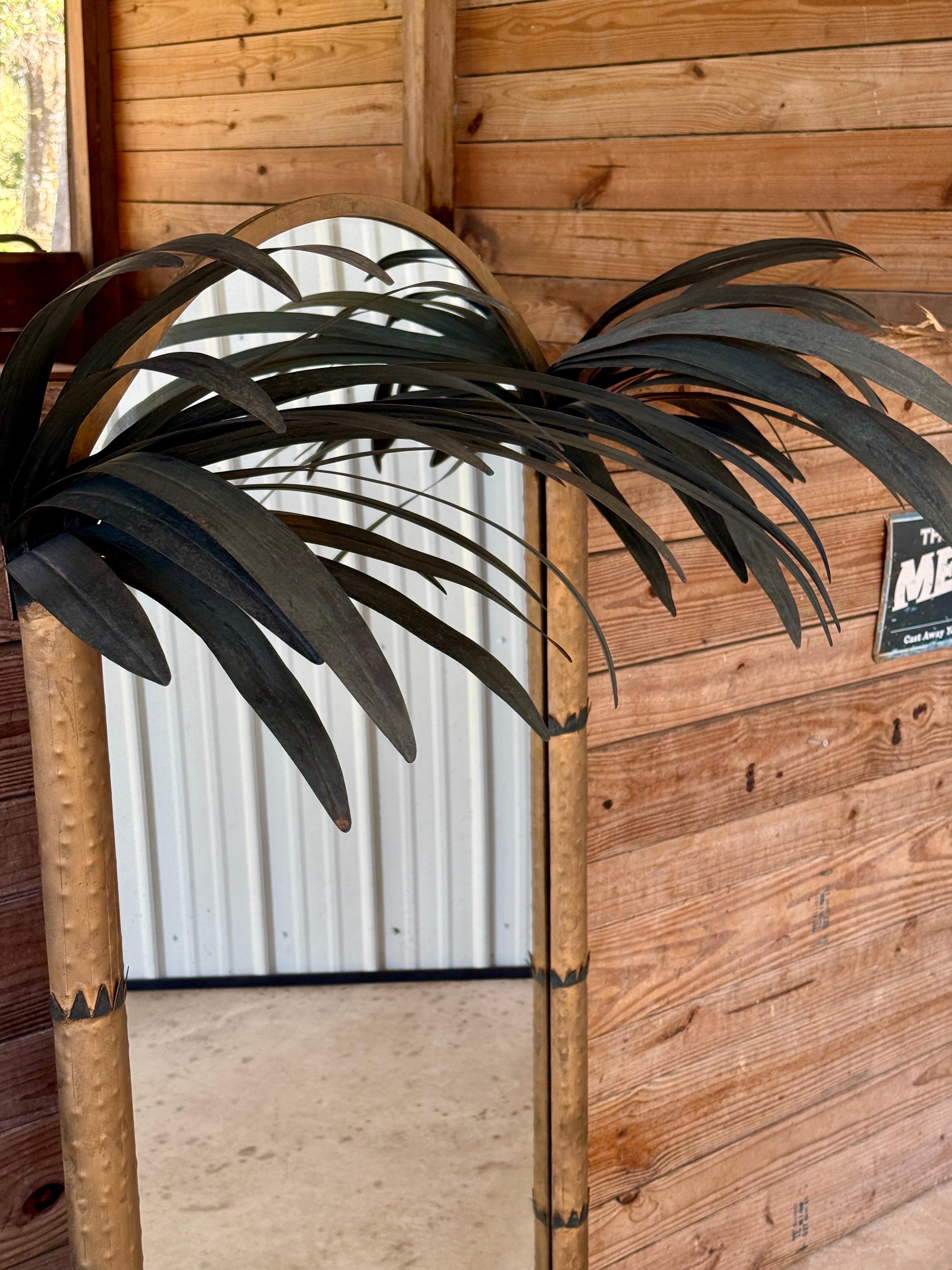 Hand-Crafted Late 20th Century Regency Sculptural Metal Tole Palm Tree Wall Mirror