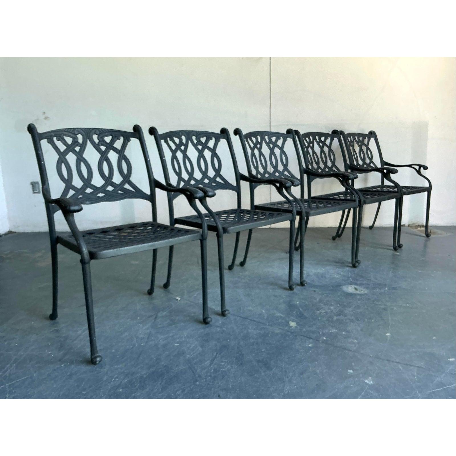 Sillas de comedor de hierro forjado de la Regencia de finales del siglo XX - Juego de 5 Regencia de Hollywood en venta