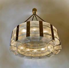 Late 20th Century Round Brass & Transparent Textured Murano Art Glass Chandelier