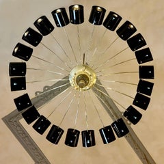Late 20th Century Round Brass w/ Black Murano Glass Light Diffusers Flush Mount