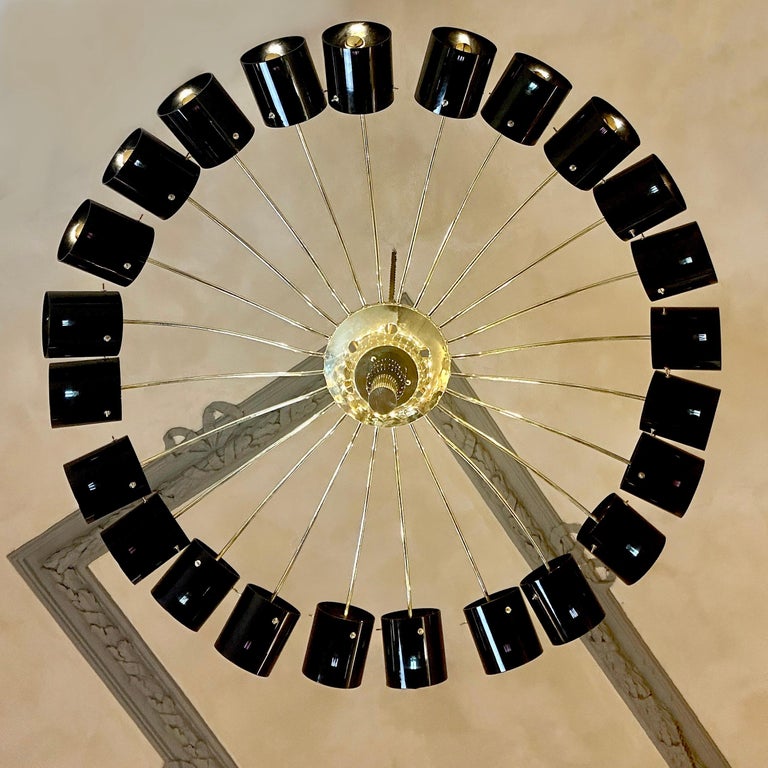 Late 20th Century Round Brass w/ Black Murano Glass Light Diffusers