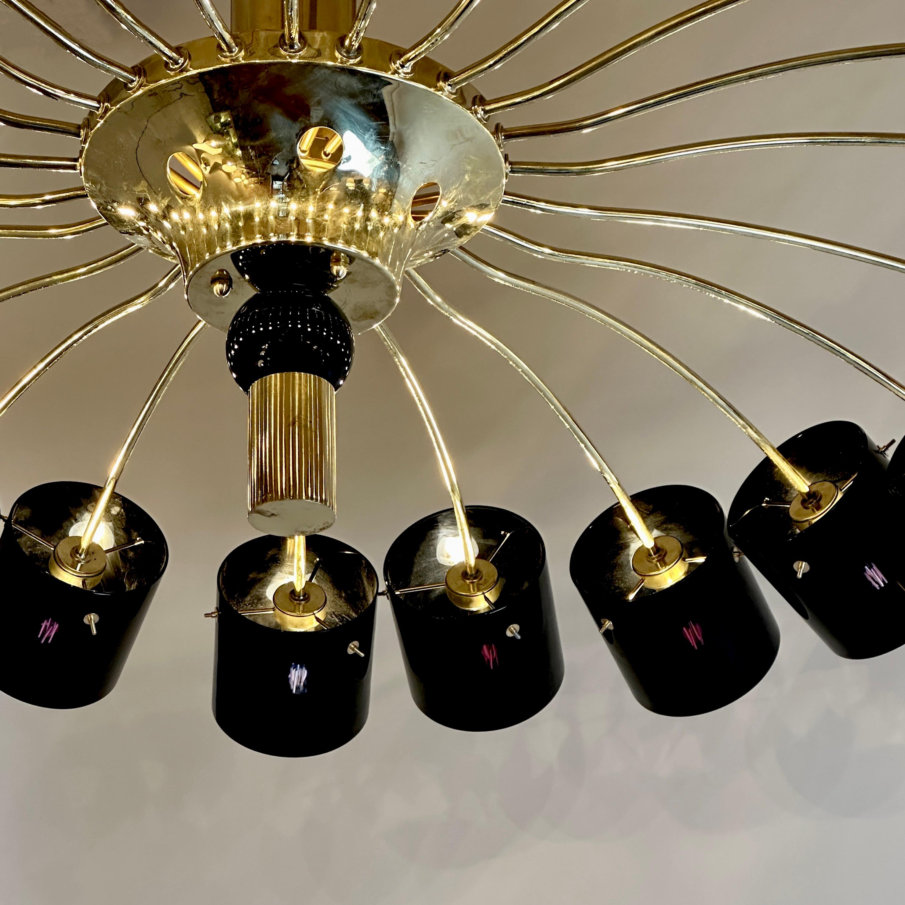 Fin du 20ème siècle Rond en laiton avec diffuseurs de lumière en verre noir de Murano, montage encastré Bon état - En vente à Firenze, Tuscany