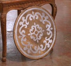 Late 20th Century Round Wood and Aluminum Inlay Lazy Susan