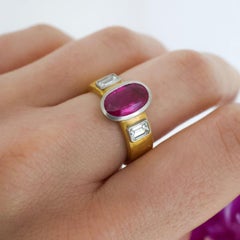 Late 20th Century Ruby, Diamond, Platinum and 22K Gold Ring, 1.86 Carats, 1999