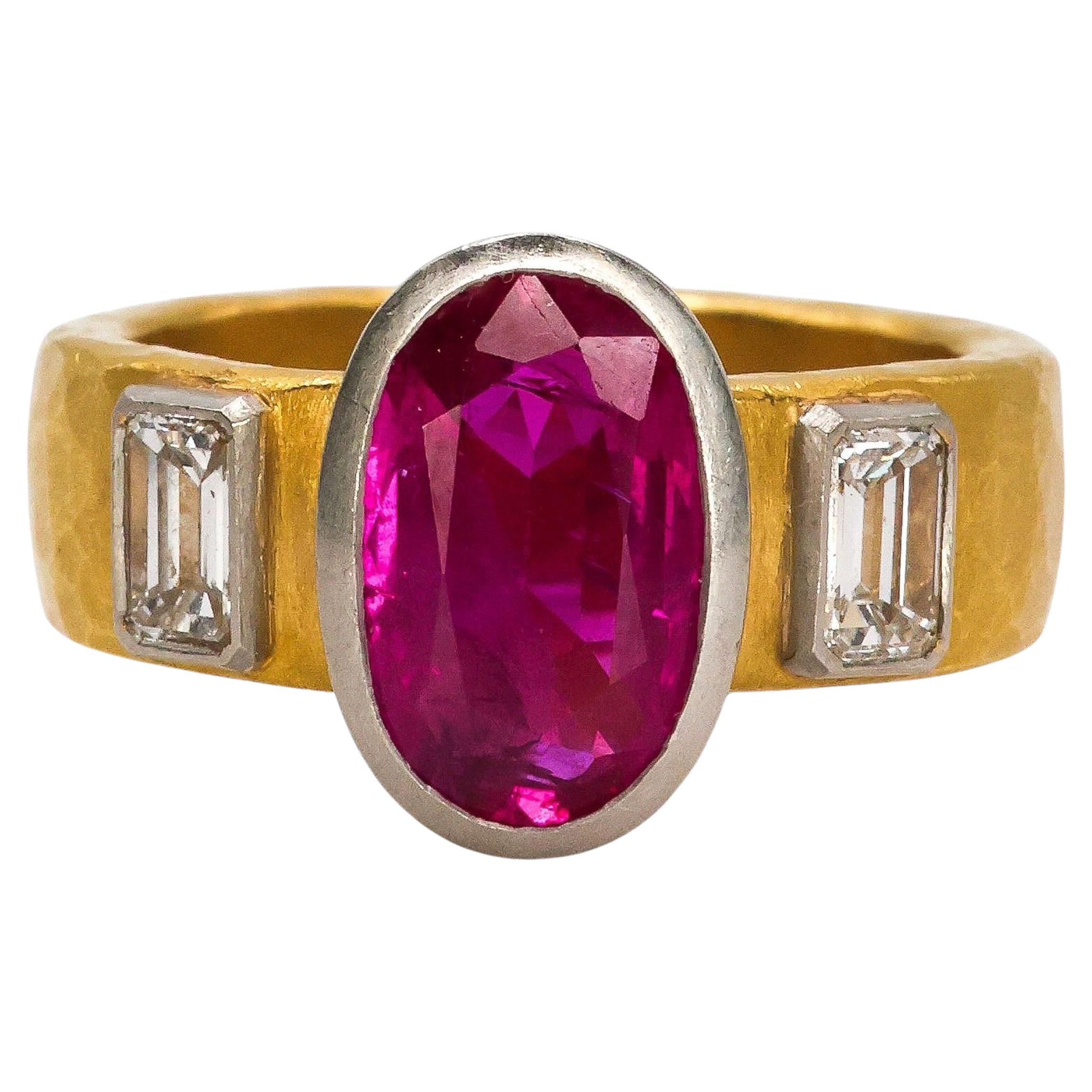 Late 20th Century Ruby, Diamond, Platinum and 22K Gold Ring, 1.86 Carats, 1999 For Sale