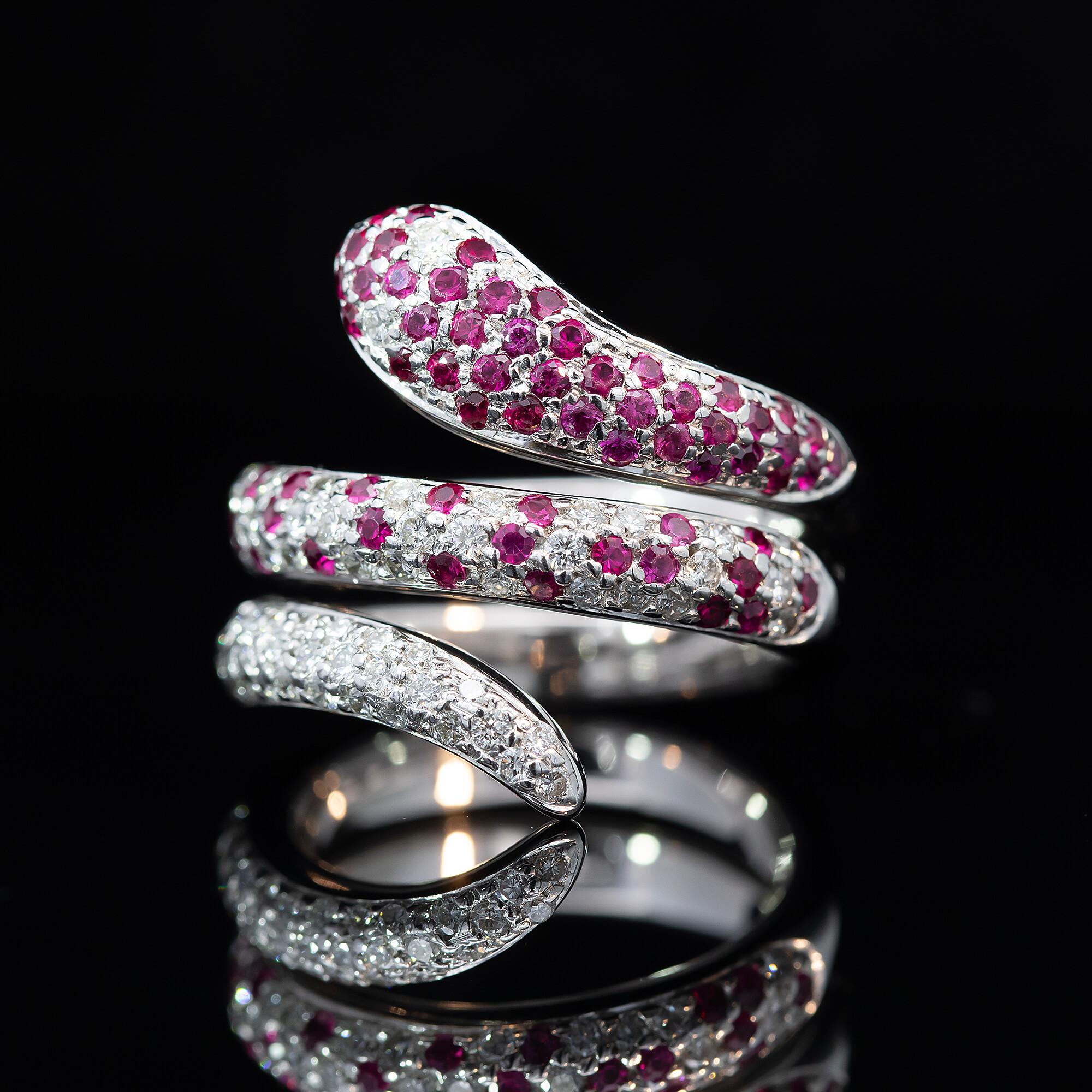 Modern Late 20th Century Ruby & Diamond Snake Ring Circa 1990s For Sale