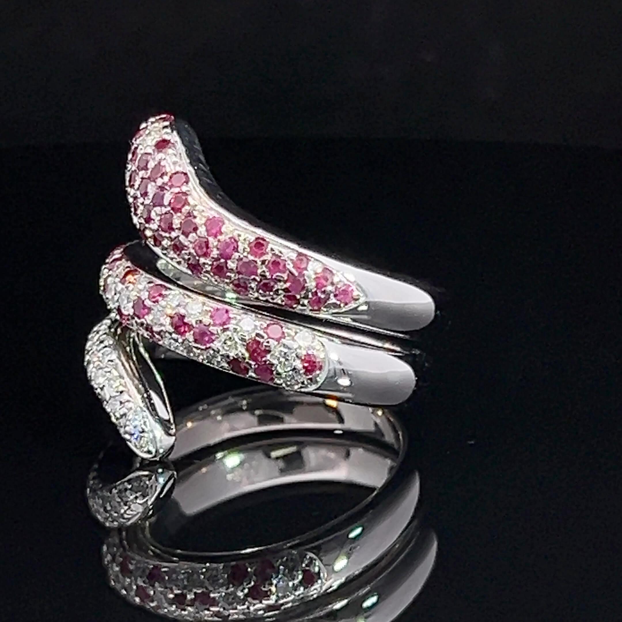 Late 20th Century Ruby & Diamond Snake Ring Circa 1990s For Sale 1