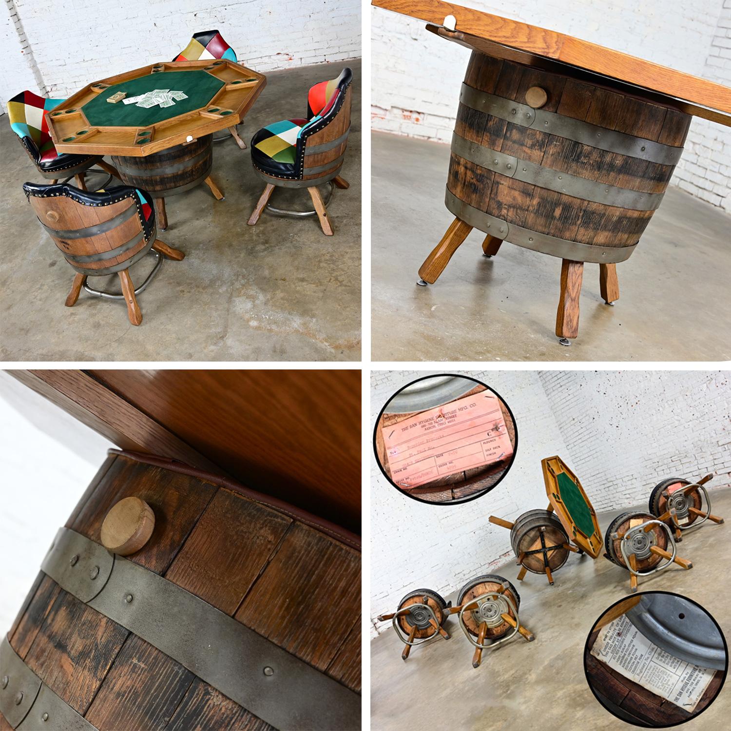 Late 20th Century Rustic Oak Whiskey Barrel Poker Table & 4 Swivel Chairs 6