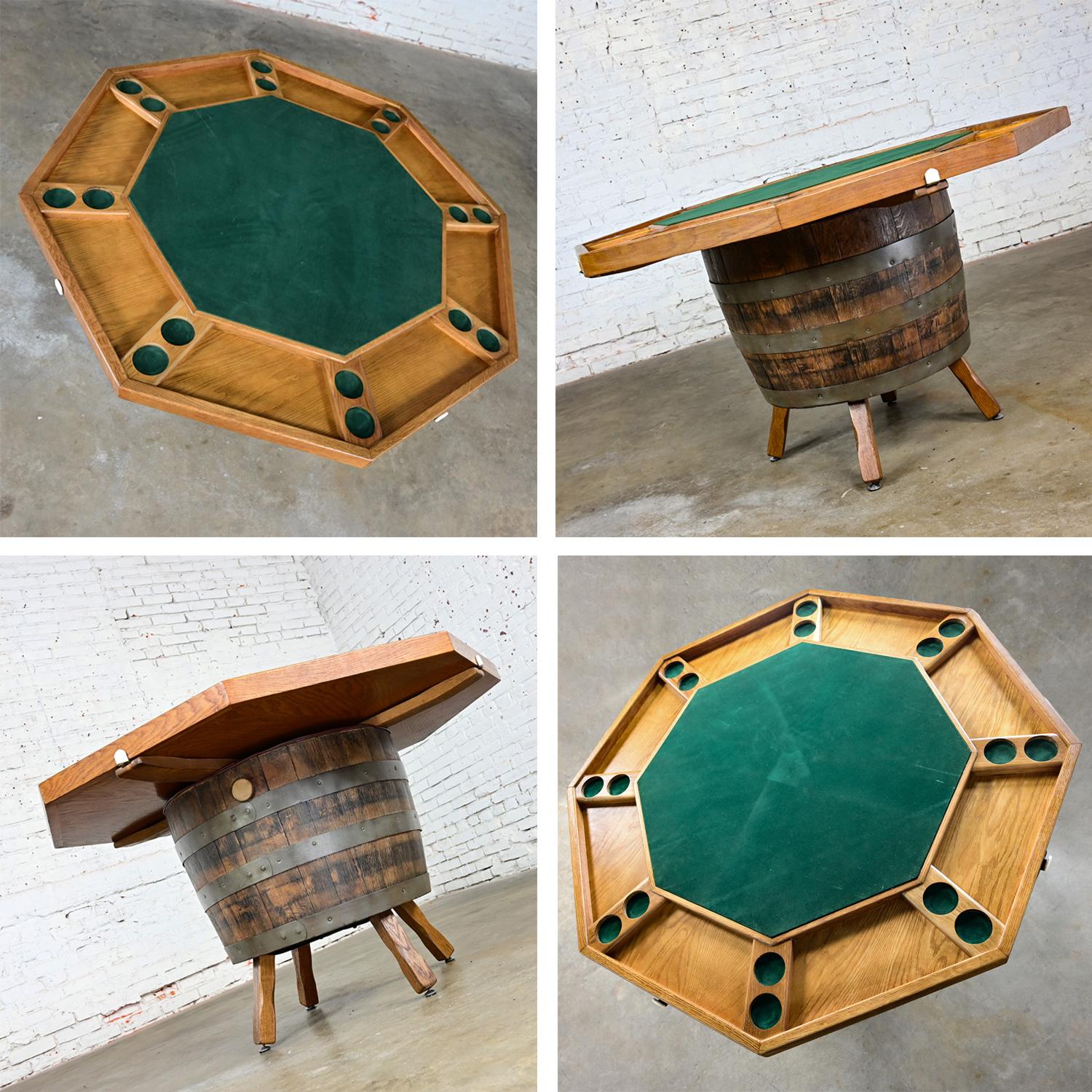 Late 20th Century Rustic Oak Whiskey Barrel Poker Table & 4 Swivel Chairs 9