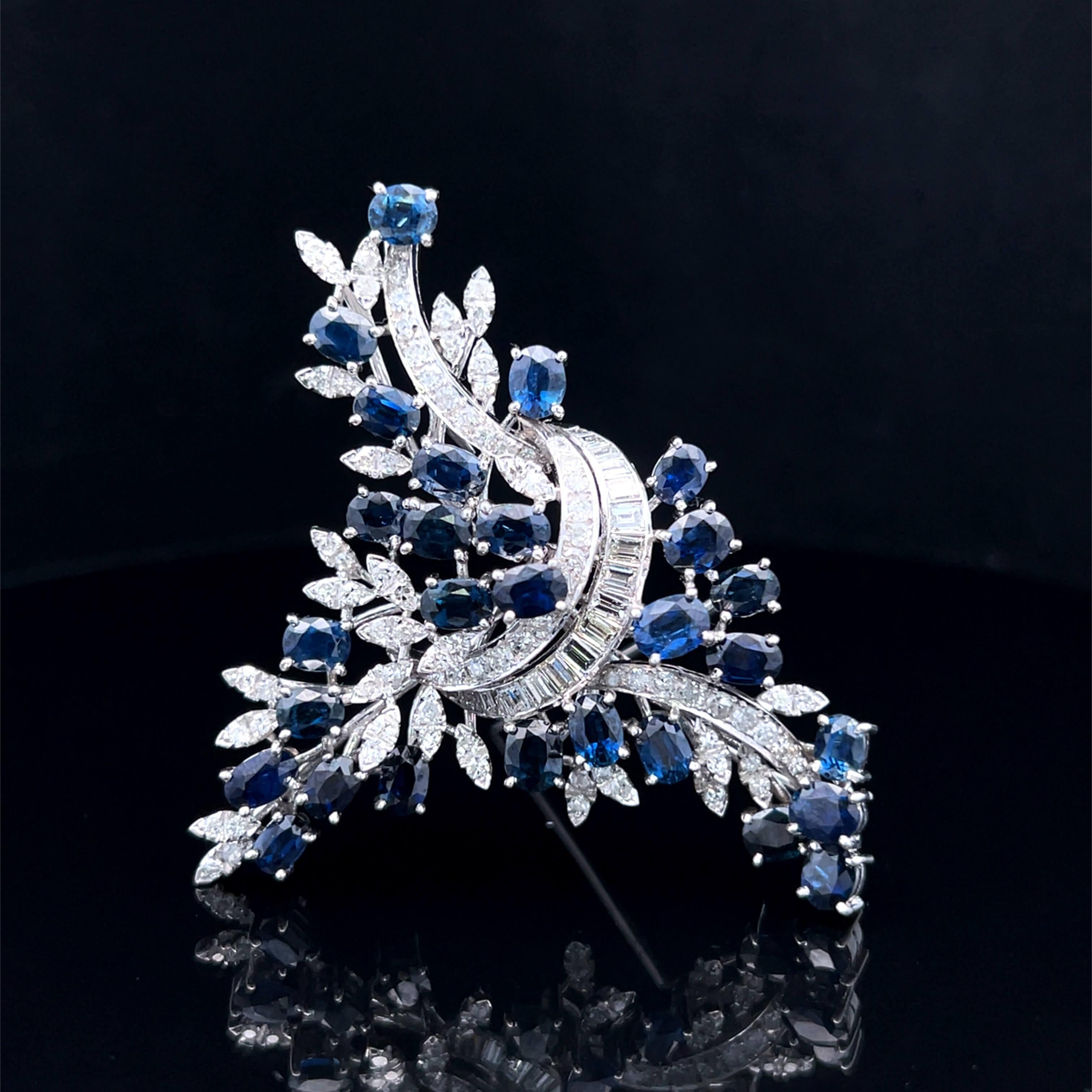 Modern Late 20th Century Sapphire & Diamond Brooch Pendant Circa 1990s