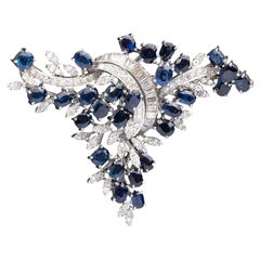 Late 20th Century Sapphire & Diamond Brooch Pendant Circa 1990s