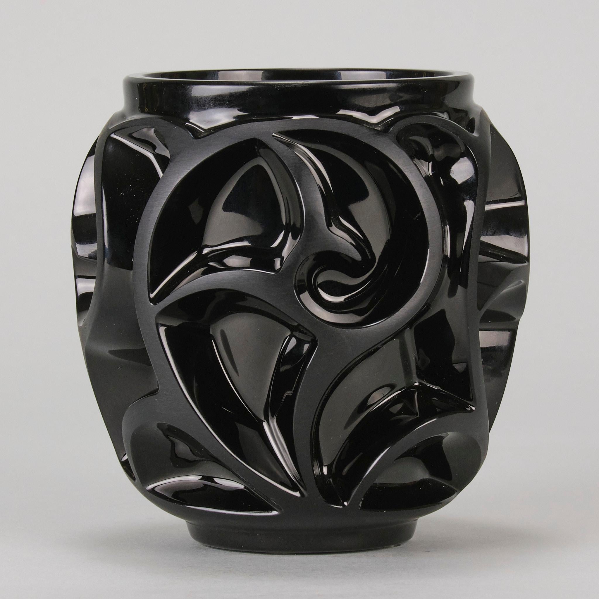 French Late 20th Century Satin Black Glass Vase entitled  