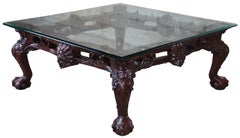 Late 20th Century Scalloped Mahogany & Glass Chippendale Ball Claw Coffee Table