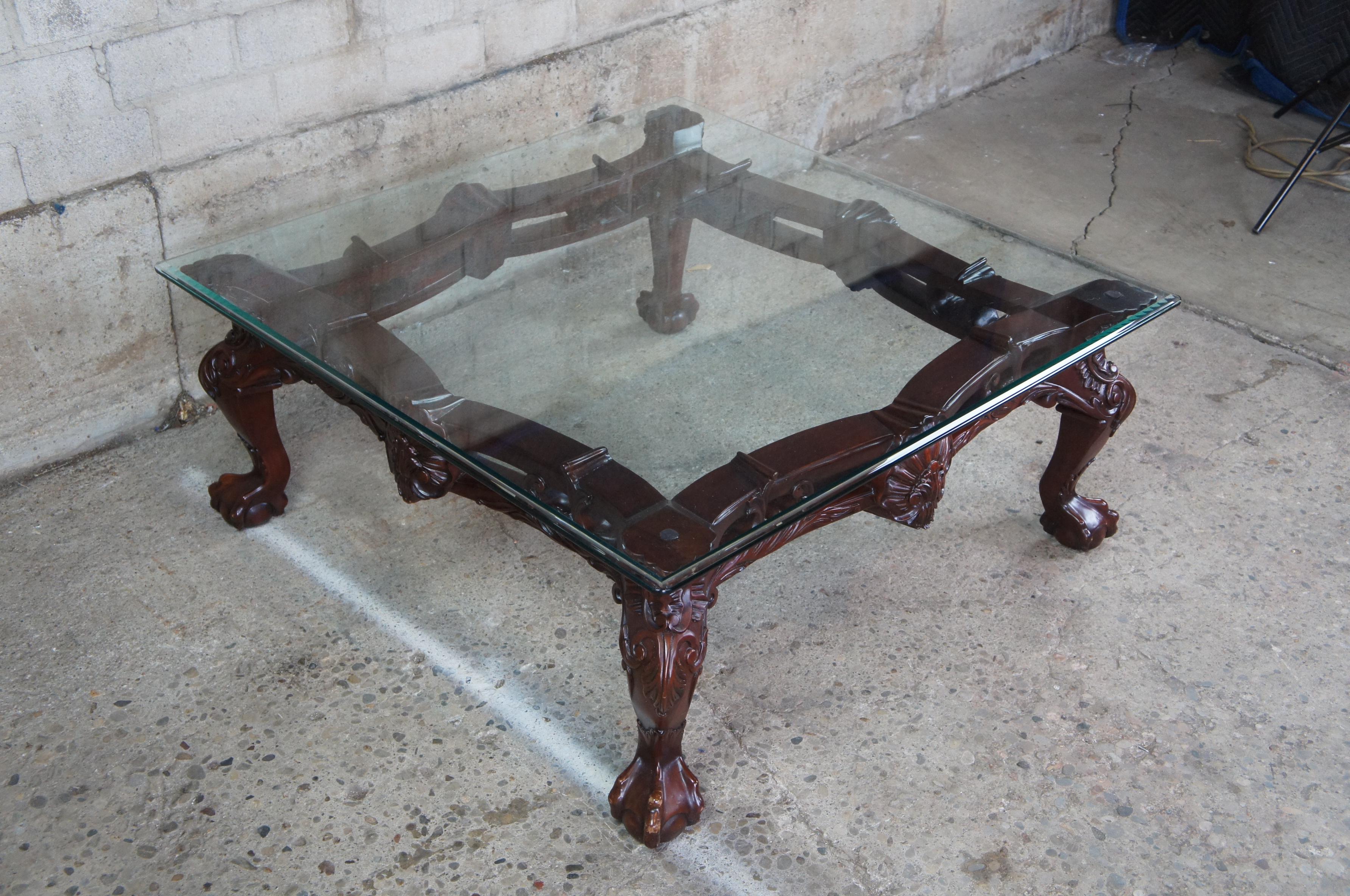 Late 20th Century Scalloped Mahogany & Glass Chippendale Ball Claw Coffee Table 2