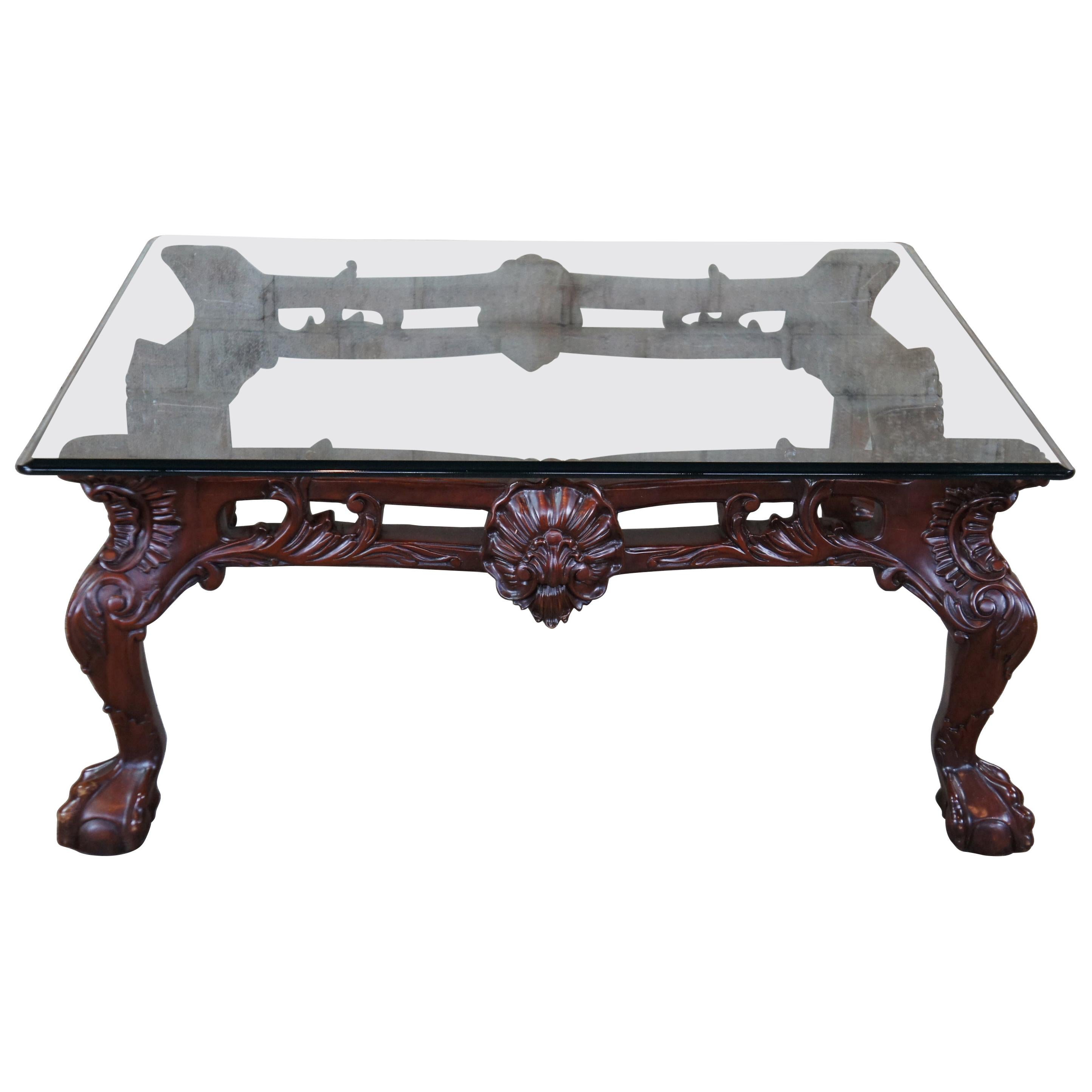 Late 20th Century Scalloped Mahogany & Glass Chippendale Ball Claw Coffee Table