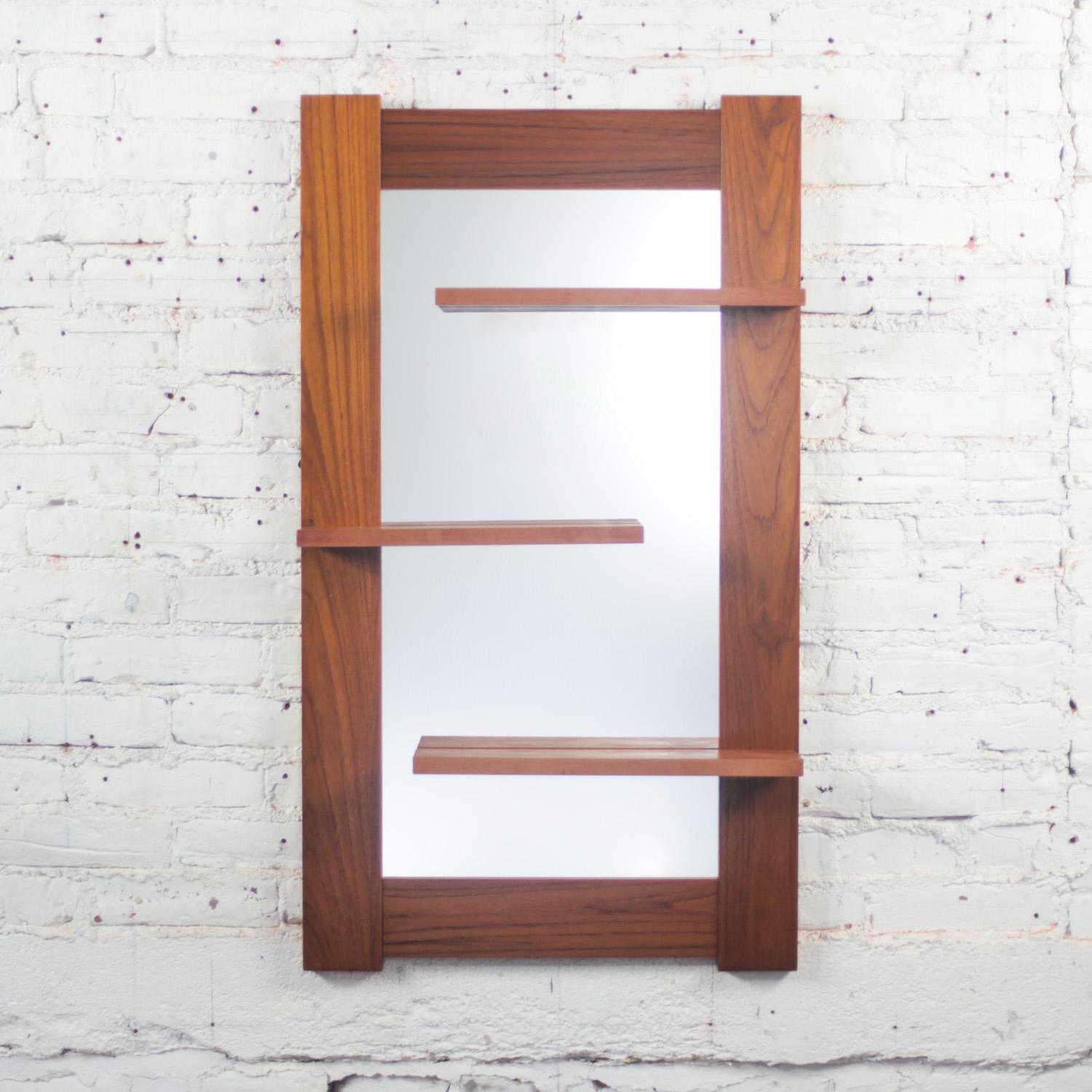 Late-20th Century Scandinavian Modern Teak Wall Mirror w/Display Shelves For Sale 11