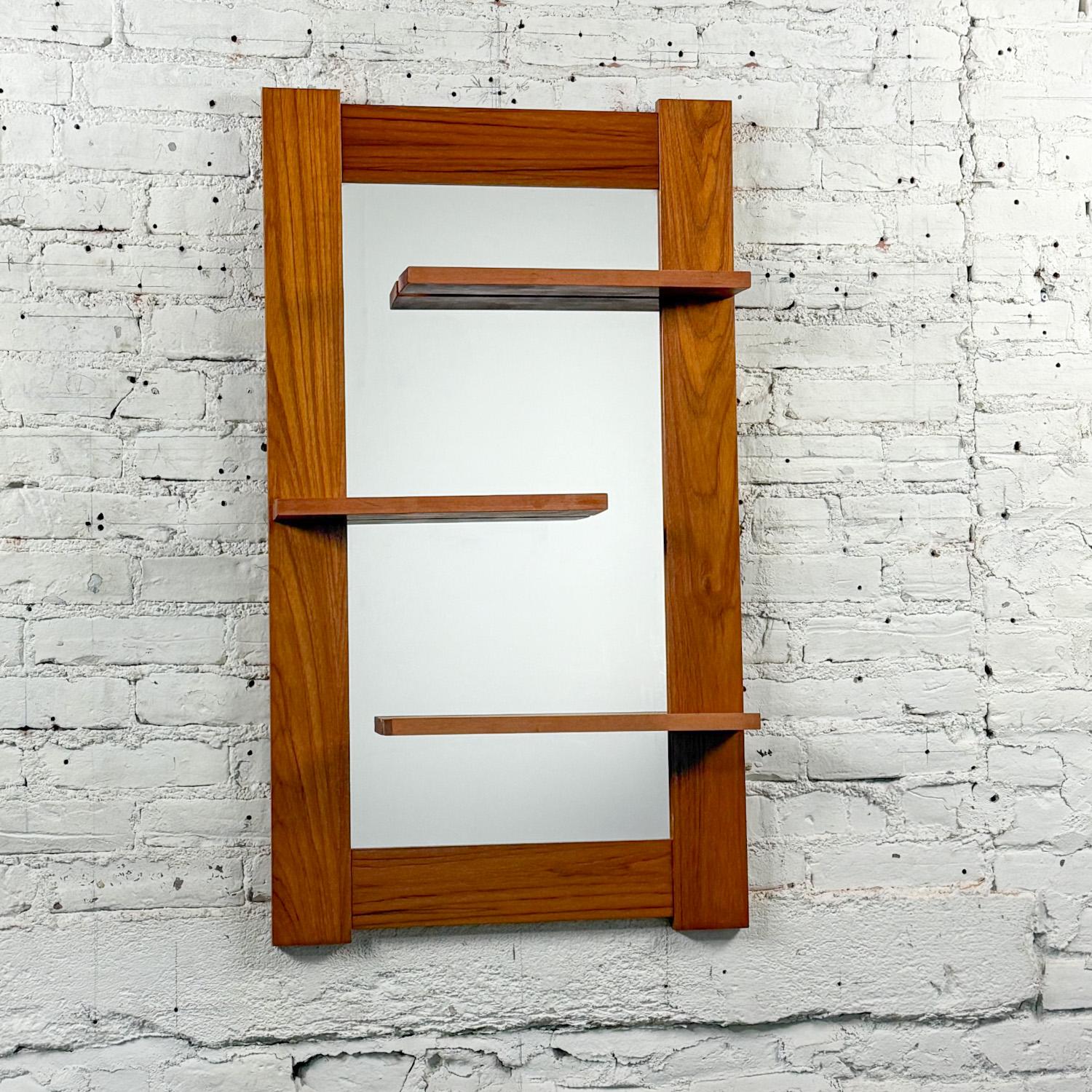 Late-20th Century Scandinavian Modern Teak Wall Mirror w/Display Shelves For Sale 12
