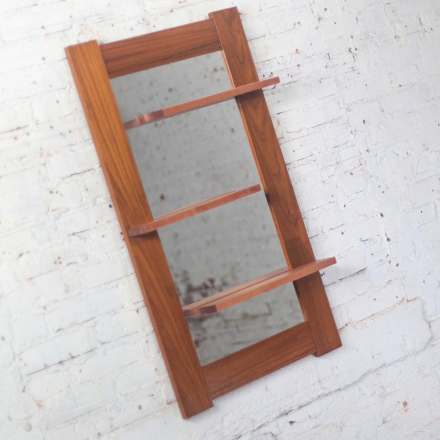 Late-20th Century Scandinavian Modern Teak Wall Mirror w/Display Shelves For Sale 4