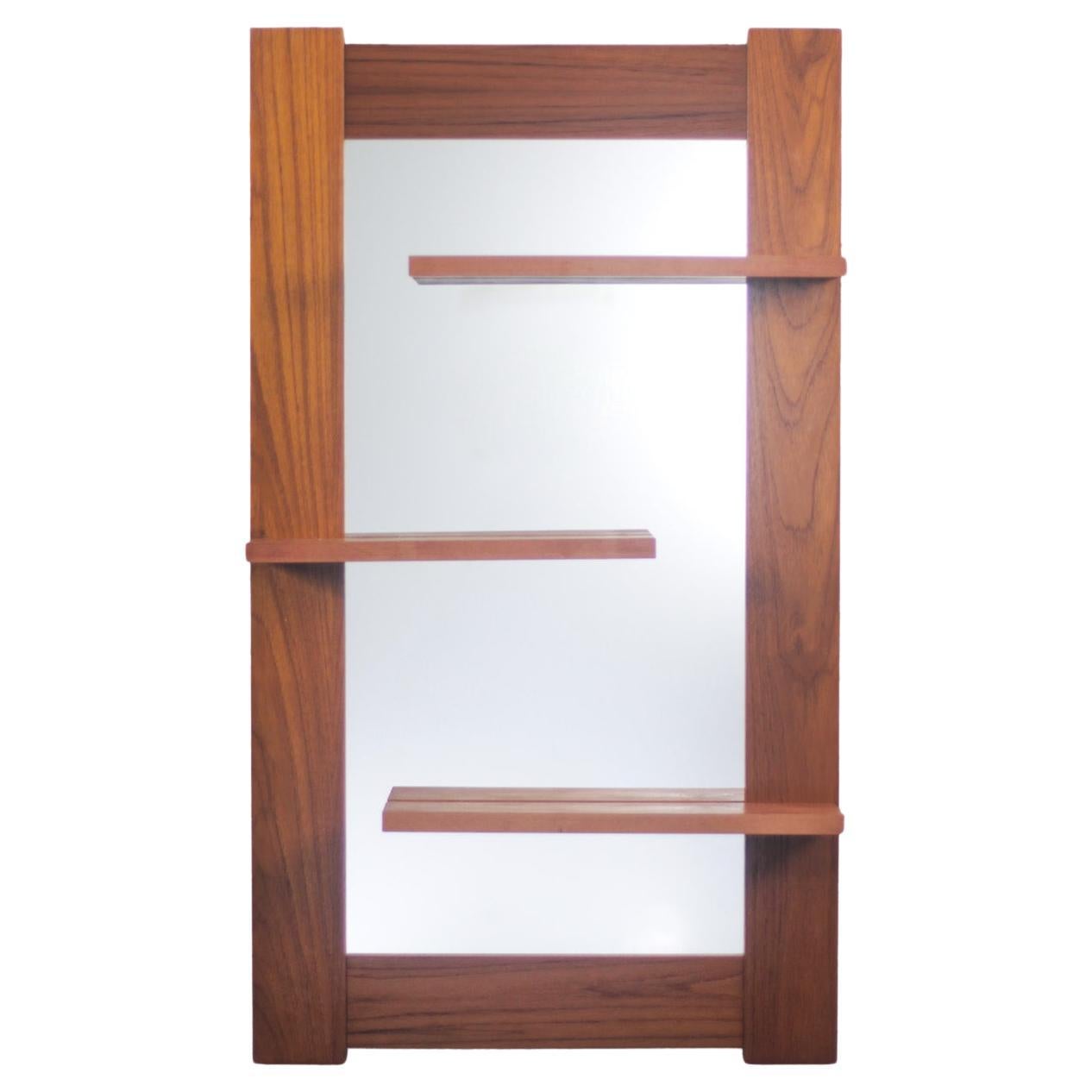 Late-20th Century Scandinavian Modern Teak Wall Mirror w/Display Shelves