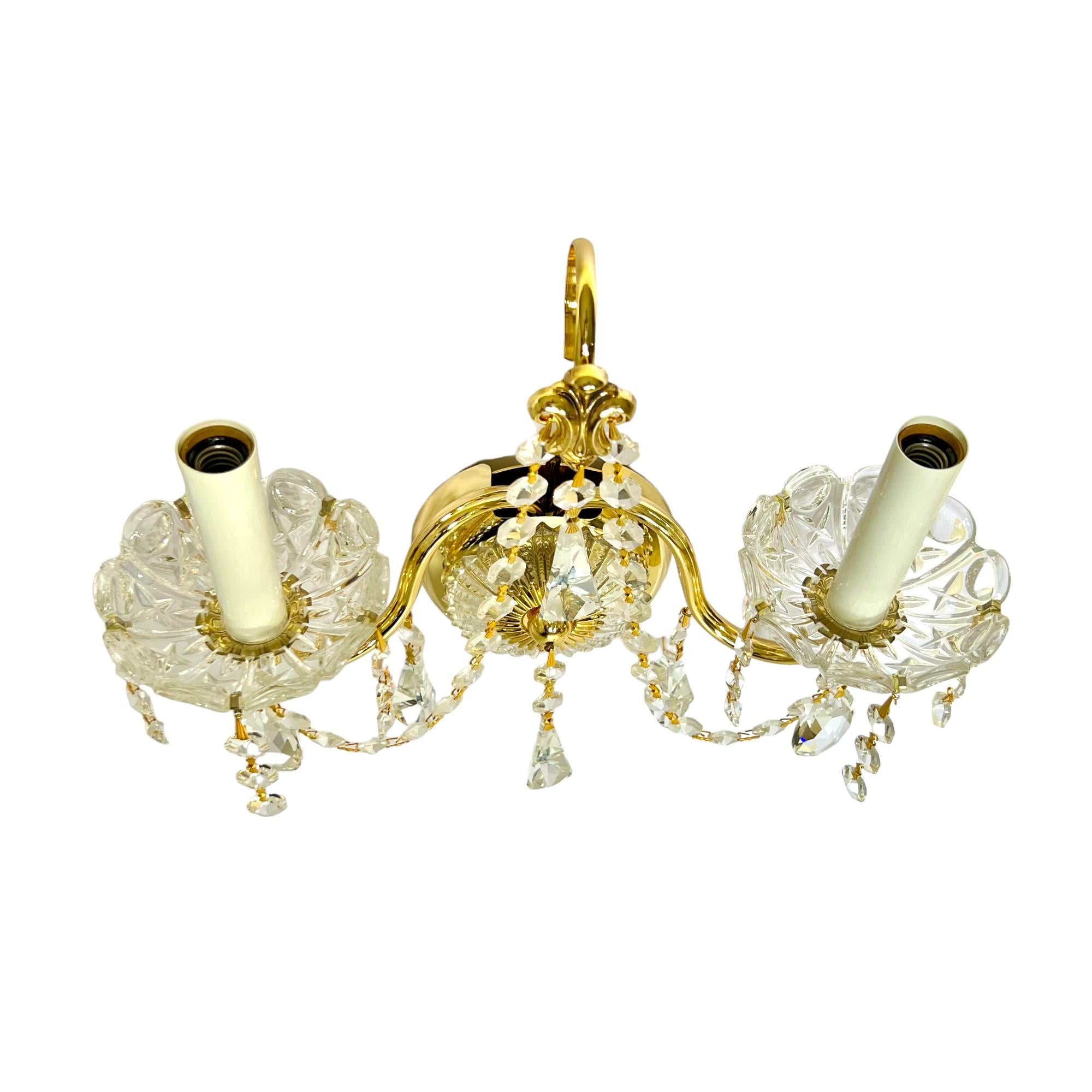 Schonbek-Kristall-Gold-Wandleuchter des späten 20. Jahrhunderts, ein Paar im Angebot 2